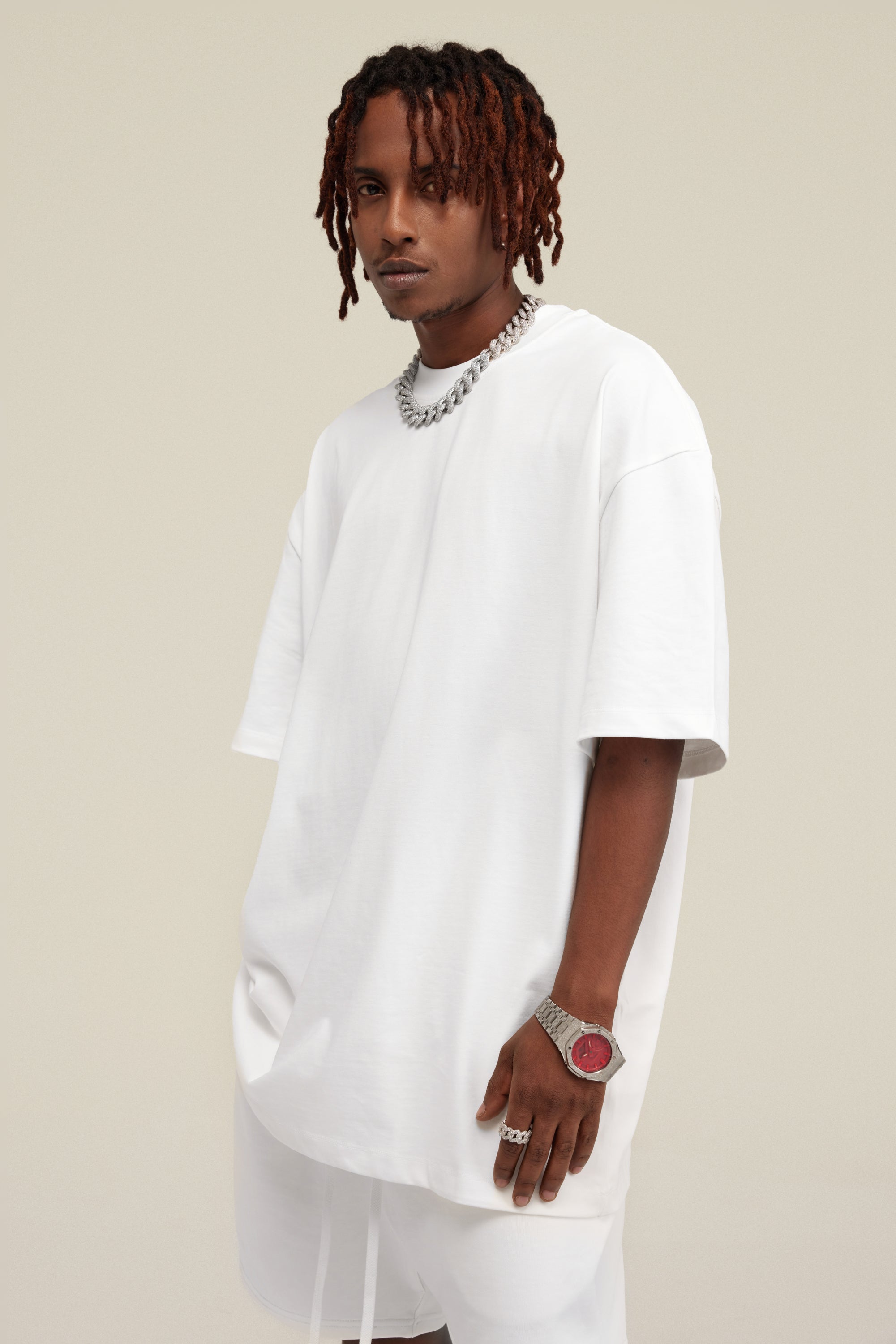 305GSM Unisex FOG Earth-Tone 20-Color Drop-Shoulder T-shirt White