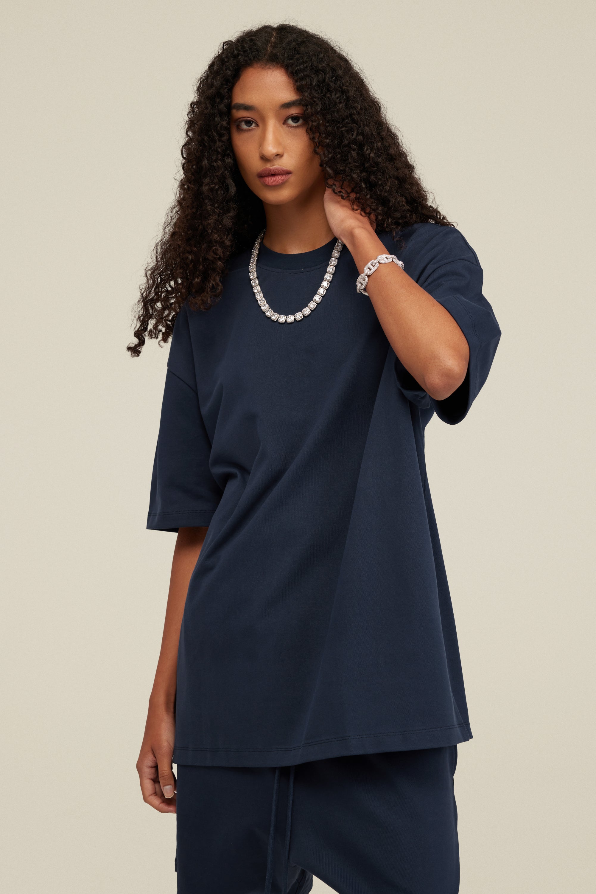 305GSM Unisex FOG Earth-Tone 20-Color Drop-Shoulder T-shirt Dark blue