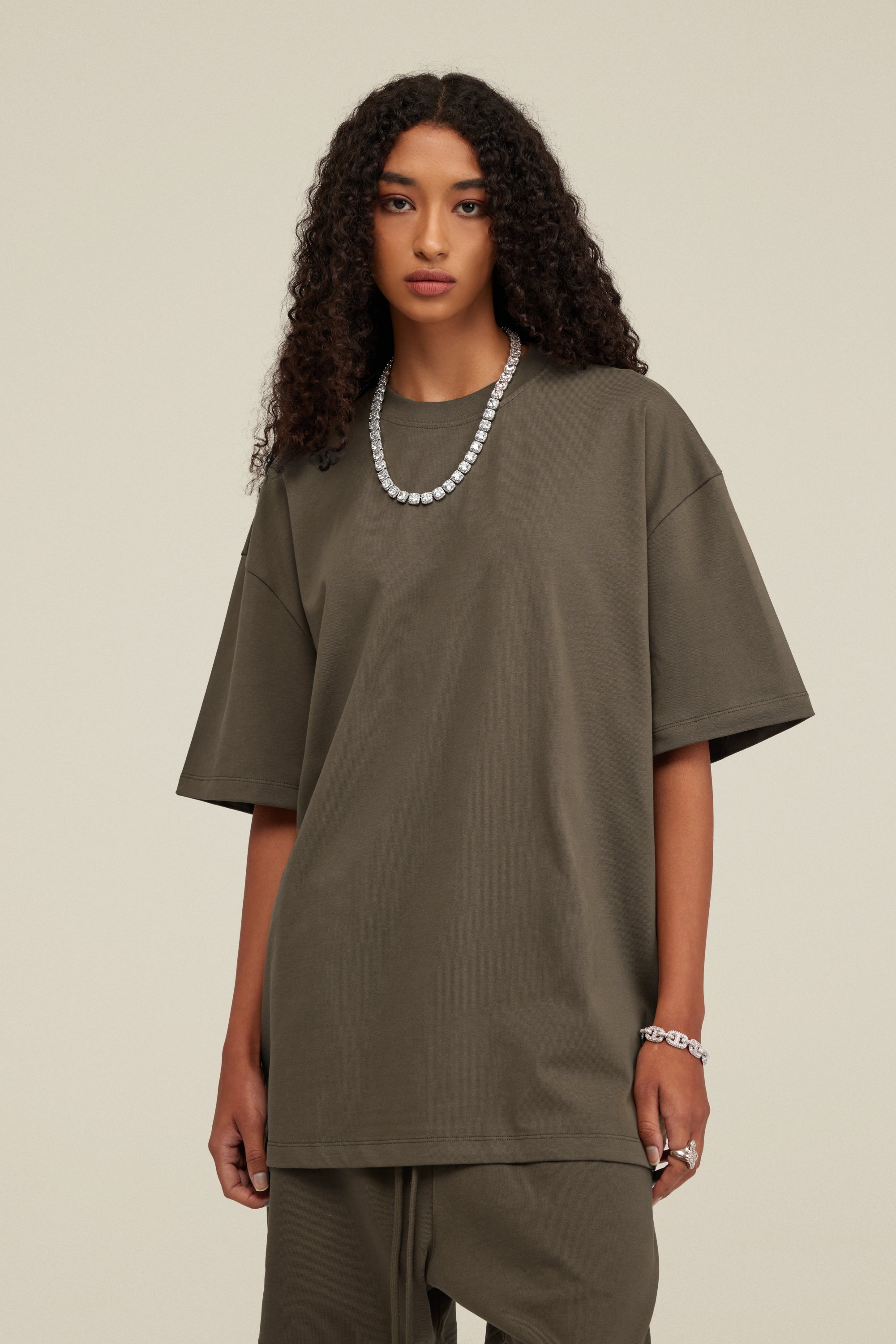 305GSM Unisex FOG Earth-Tone 20-Color Drop-Shoulder T-shirt Brown