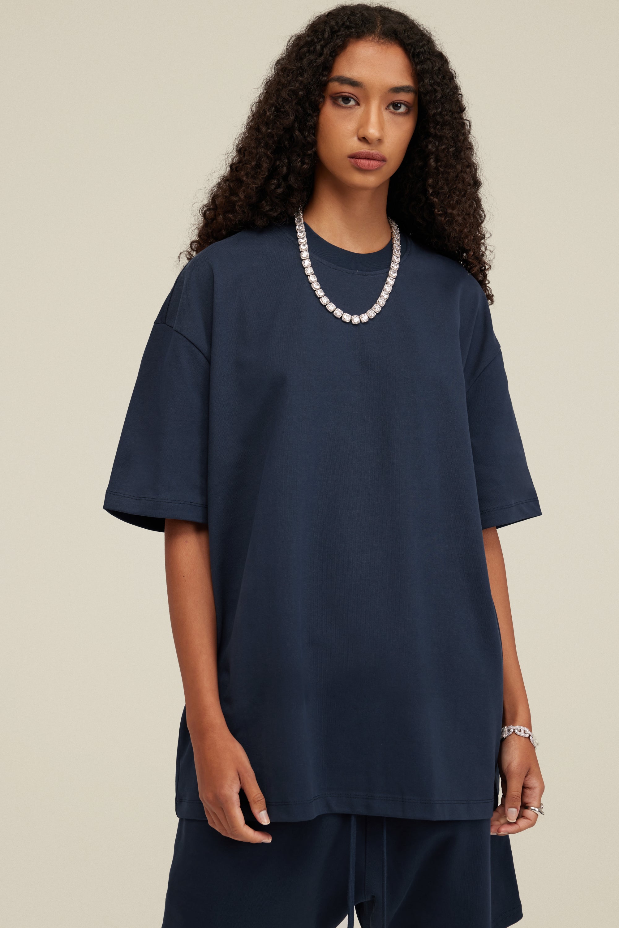 305GSM Unisex FOG Earth-Tone 20-Color Drop-Shoulder T-shirt Dark blue