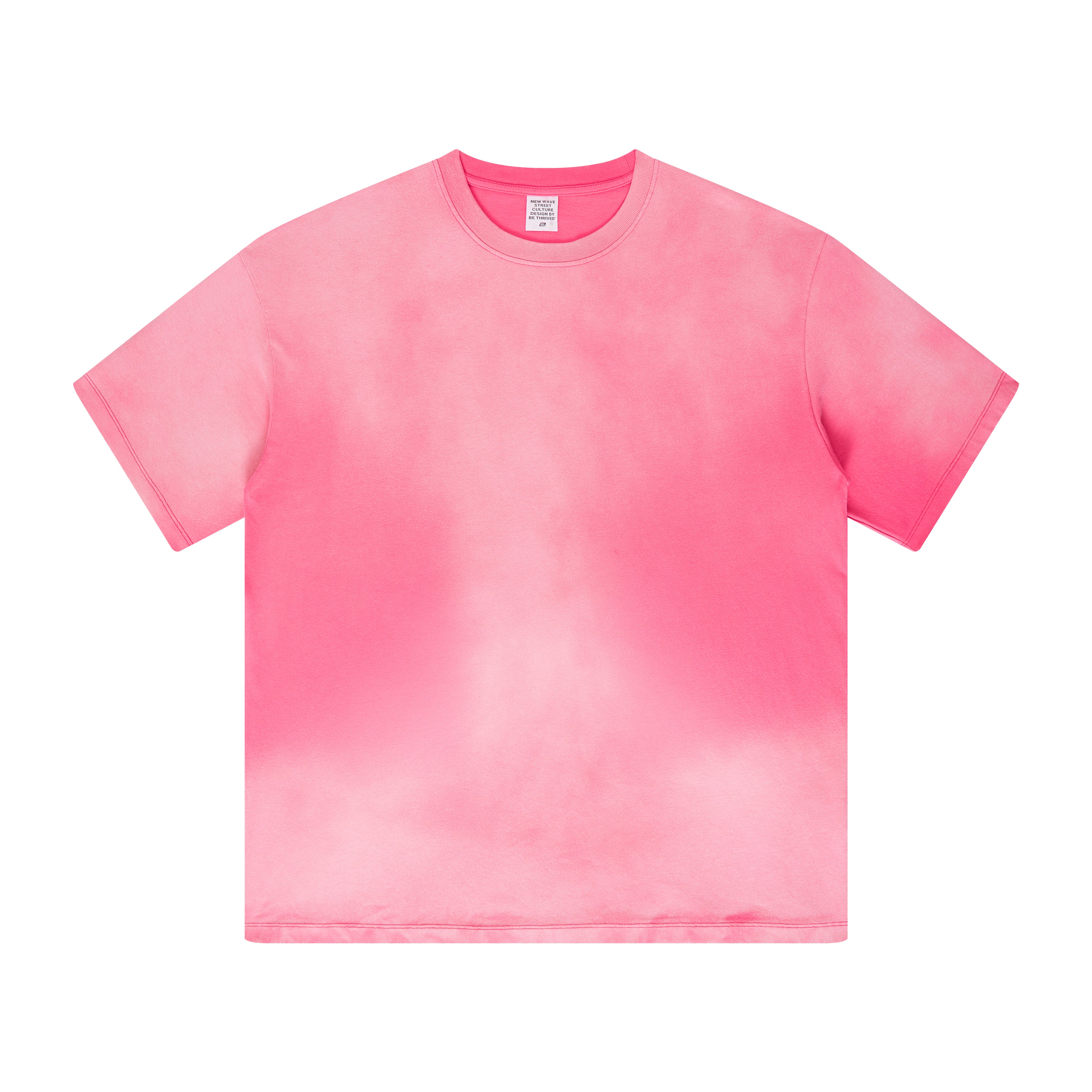 270GSM Women’s Water-Wash PP-Sprayed Monkey Wash Crew Neck T-shirt  Pink