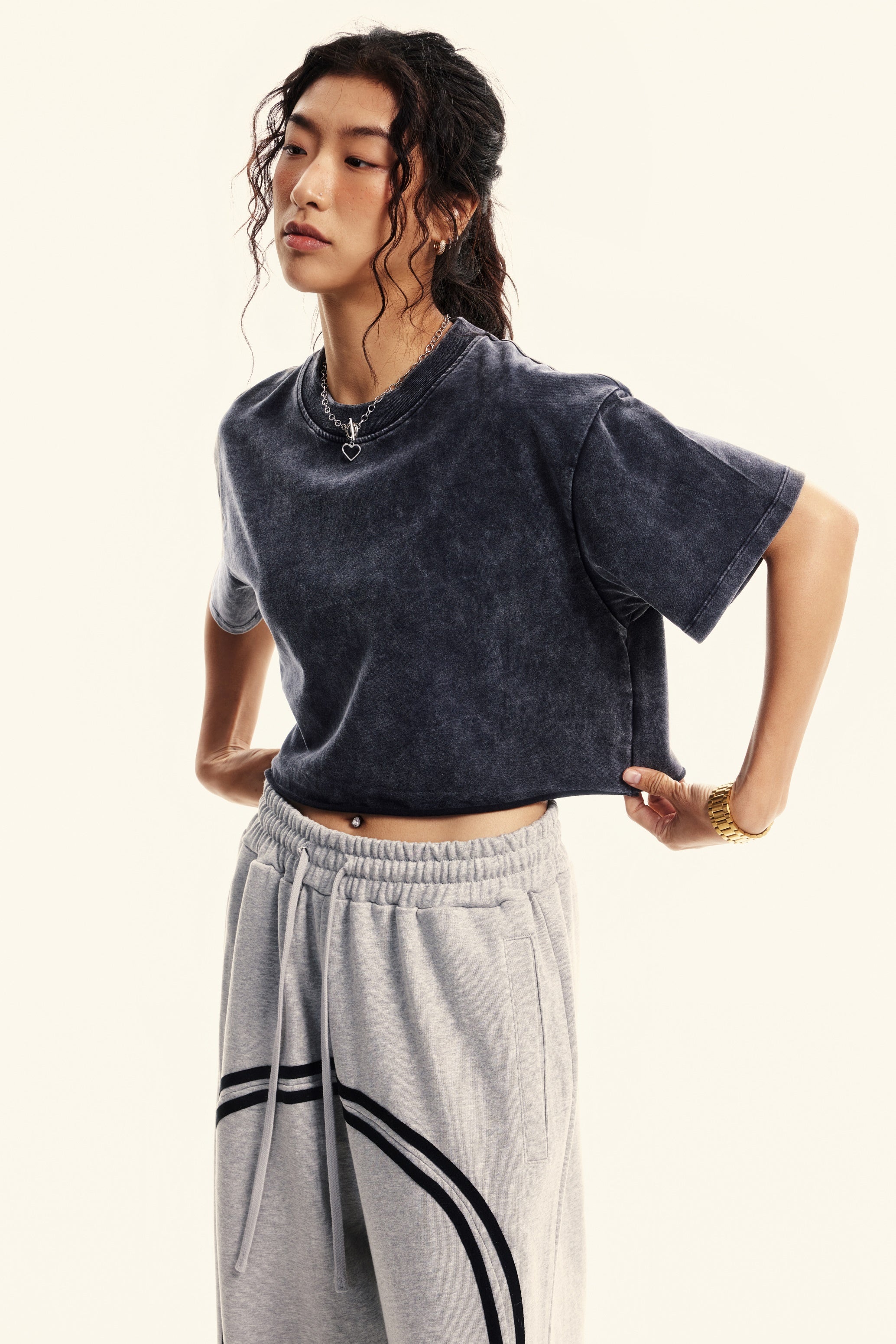 250GSM Women's Crop Top T-Shirt Dark Blue