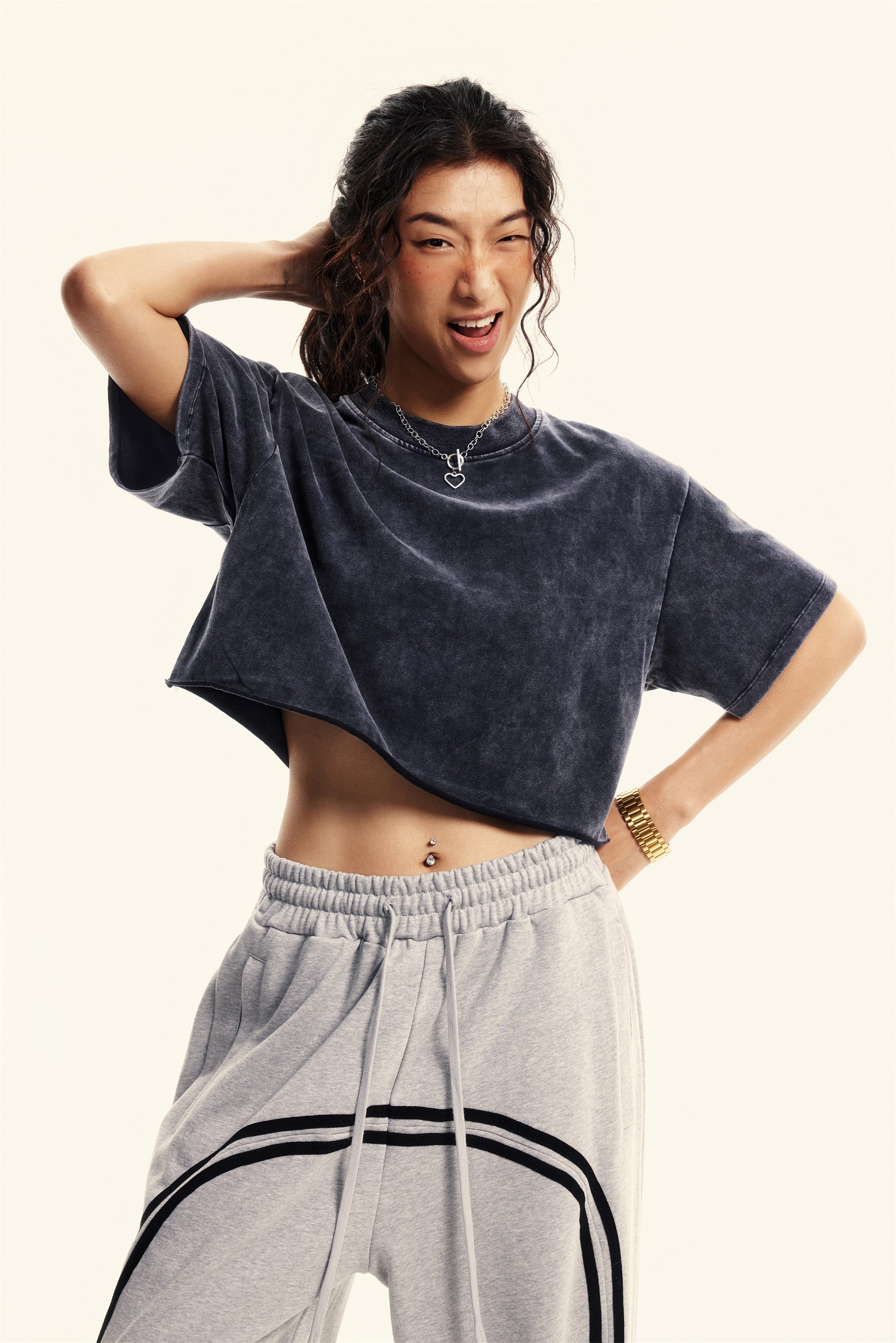250GSM Women's Crop Top T-Shirt Dark Blue
