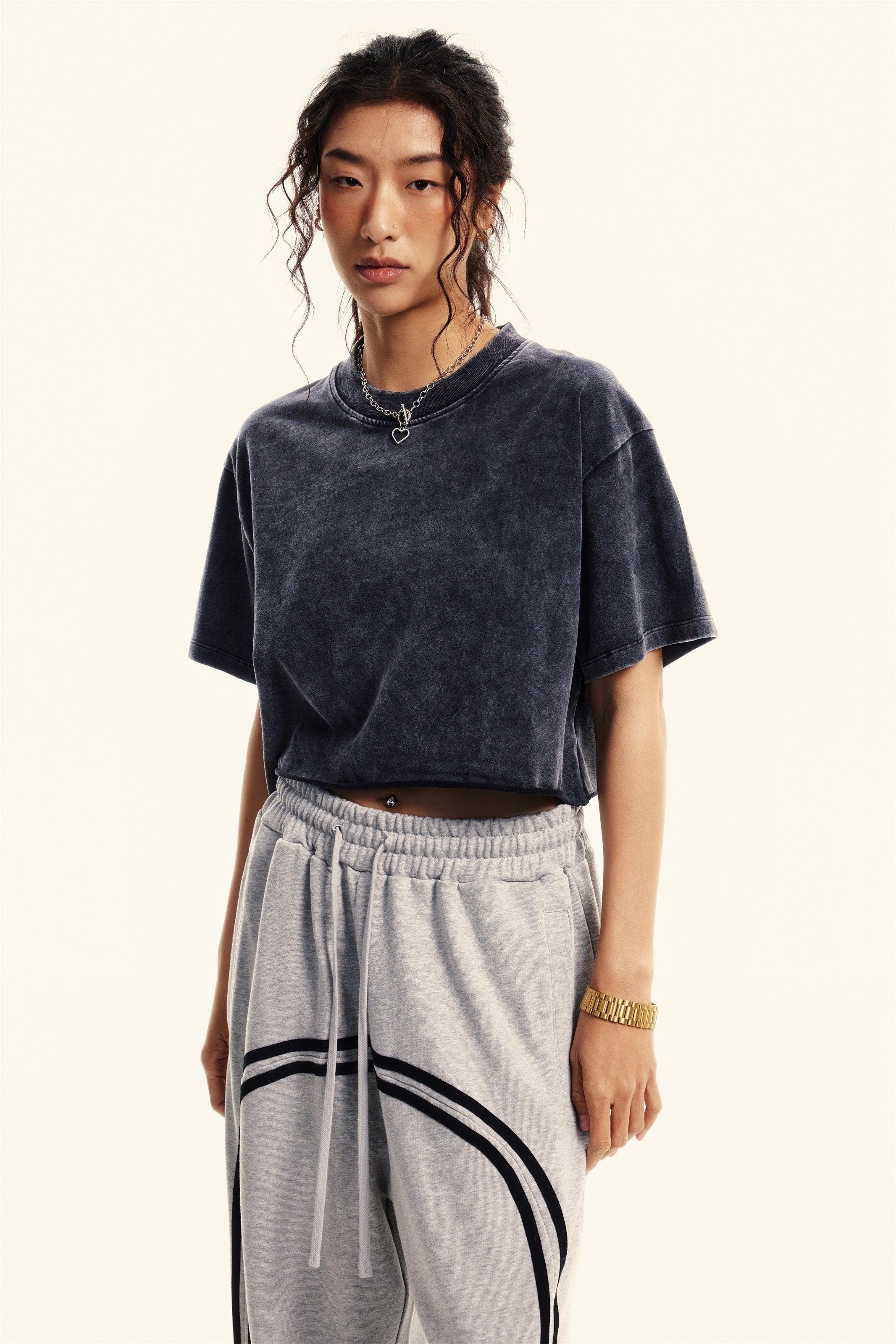 250GSM Women's Crop Top T-Shirt Dark Blue