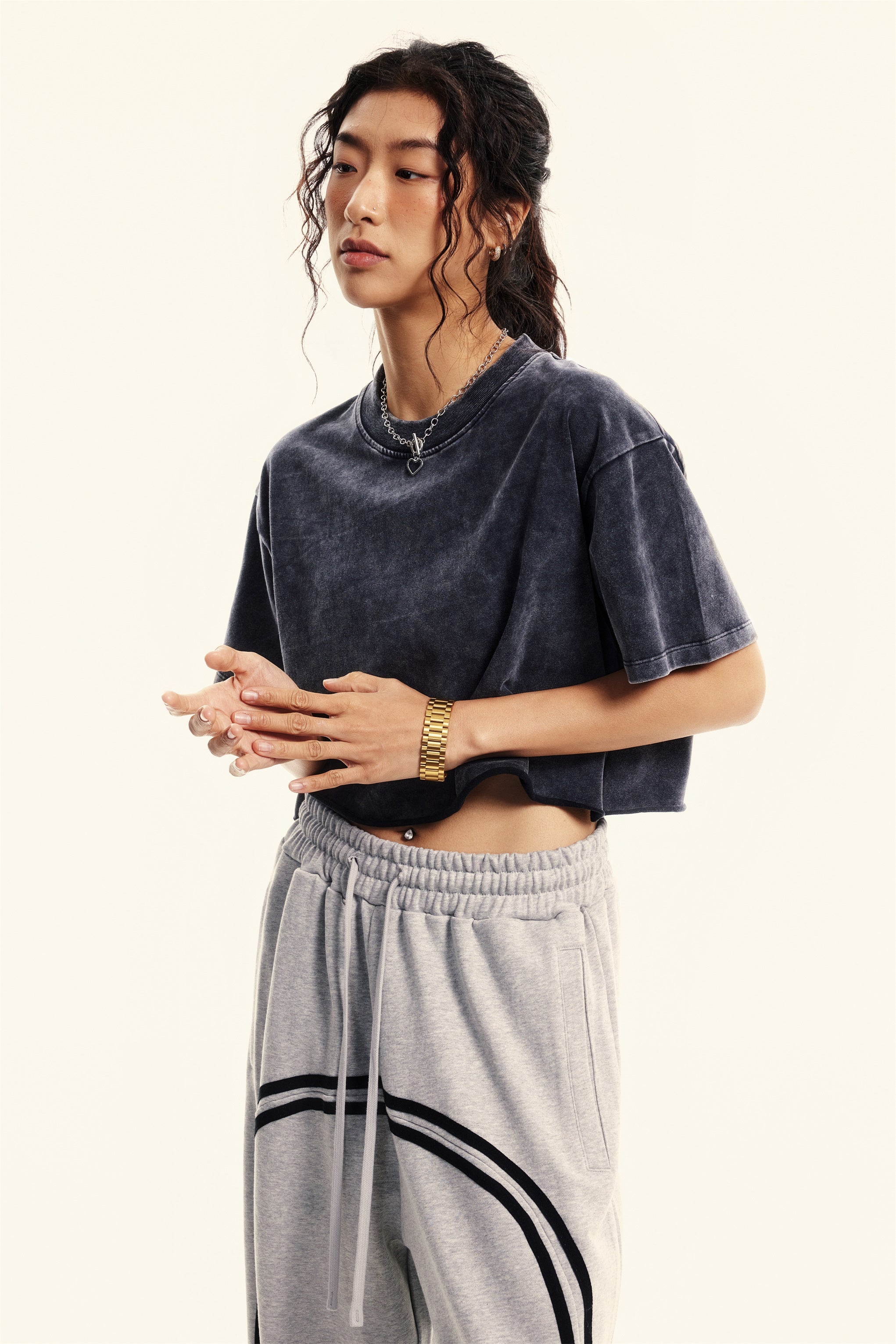 250GSM Women's Crop Top T-Shirt Dark Blue