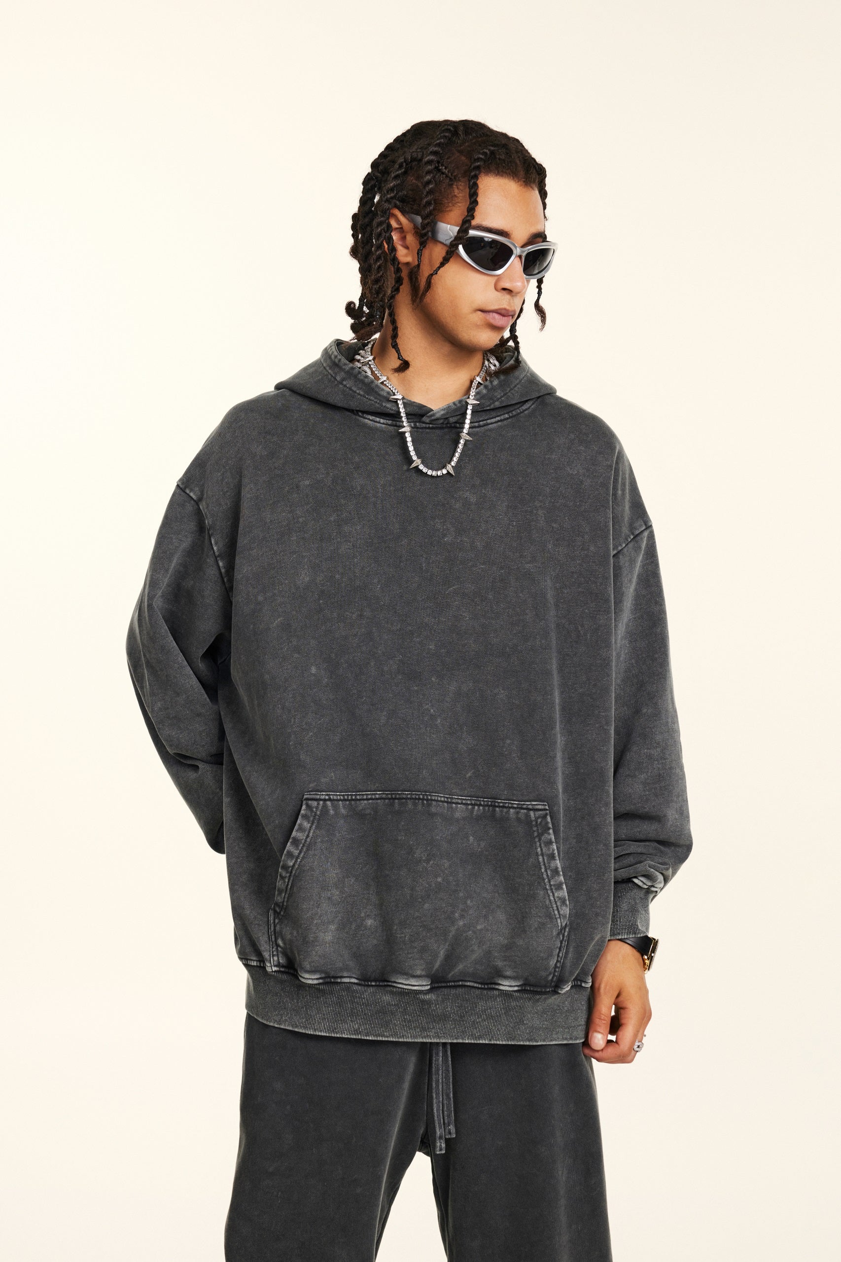 420GSM Women’s Heavyweight Fried-Color Snow-Wash Hoodie  Gray