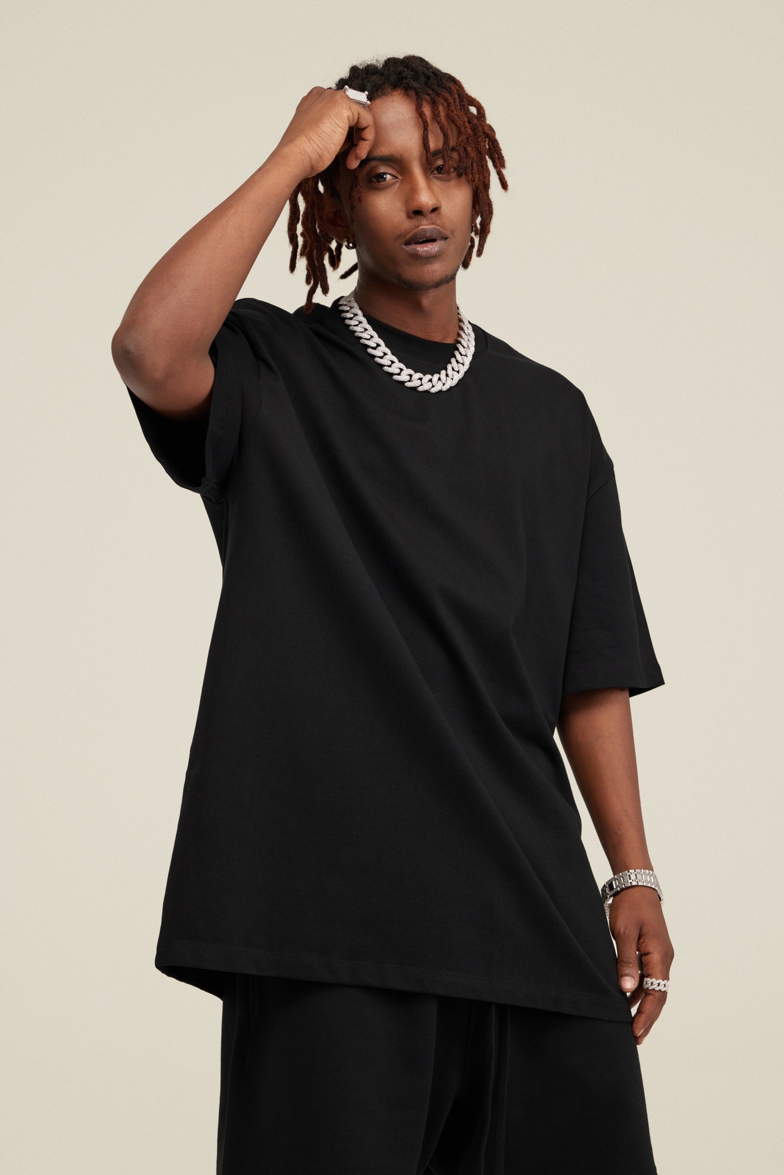 305GSM Unisex FOG Earth-Tone 20-Color Drop-Shoulder T-shirt Black