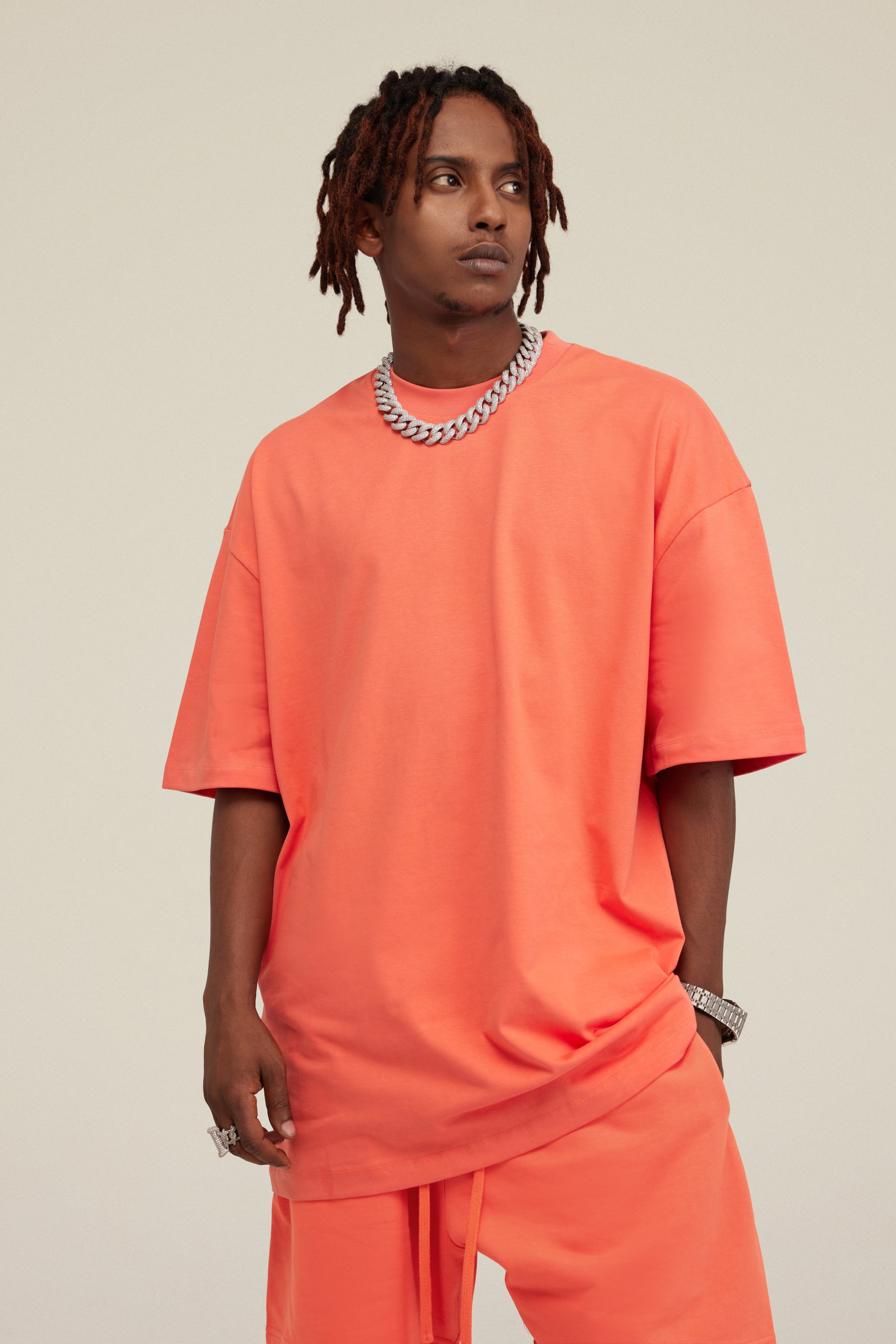 305GSM Unisex FOG Earth-Tone 20-Color Drop-Shoulder T-shirt Orange