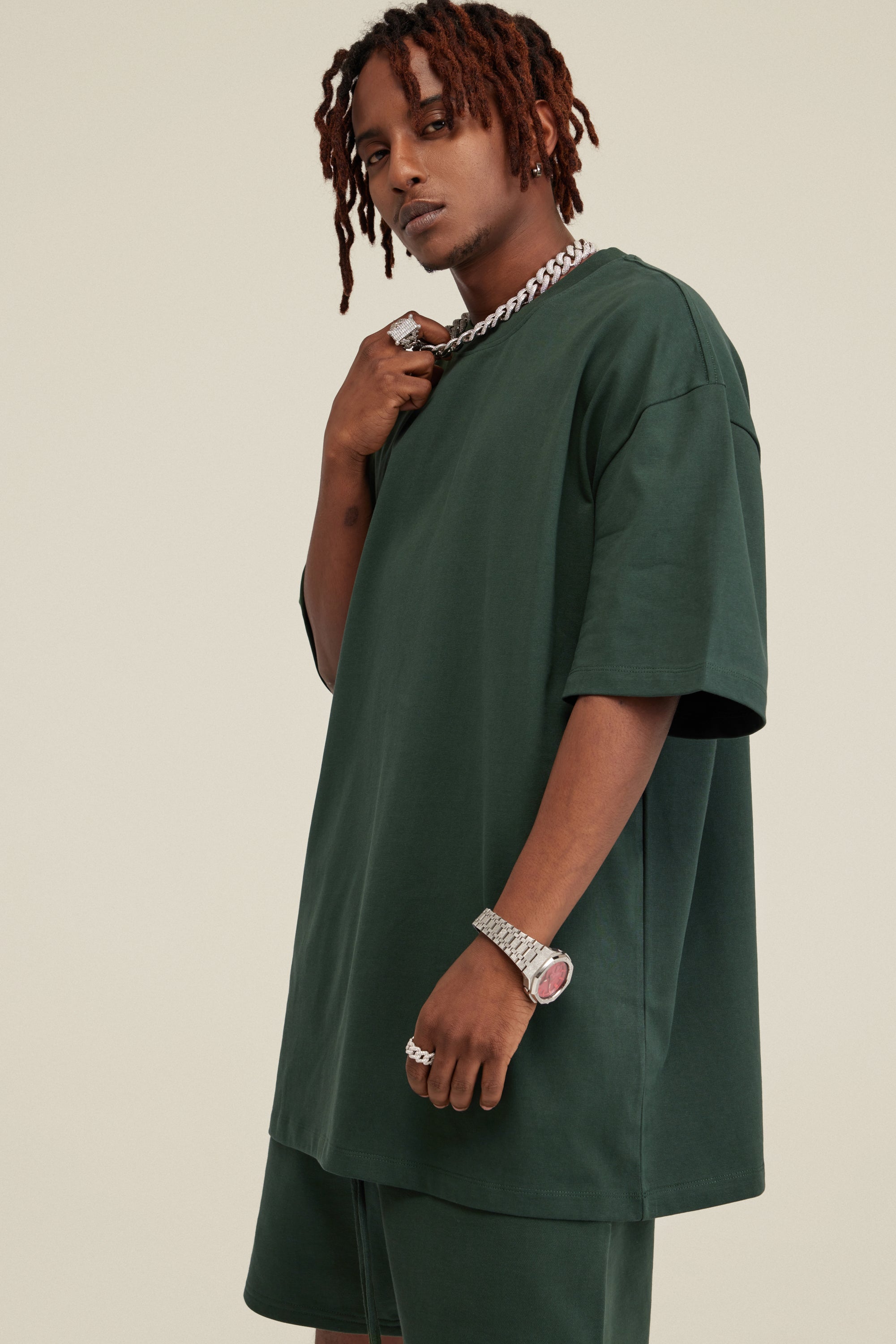 305GSM Unisex FOG Earth-Tone 20-Color Drop-Shoulder T-shirt Dark Green