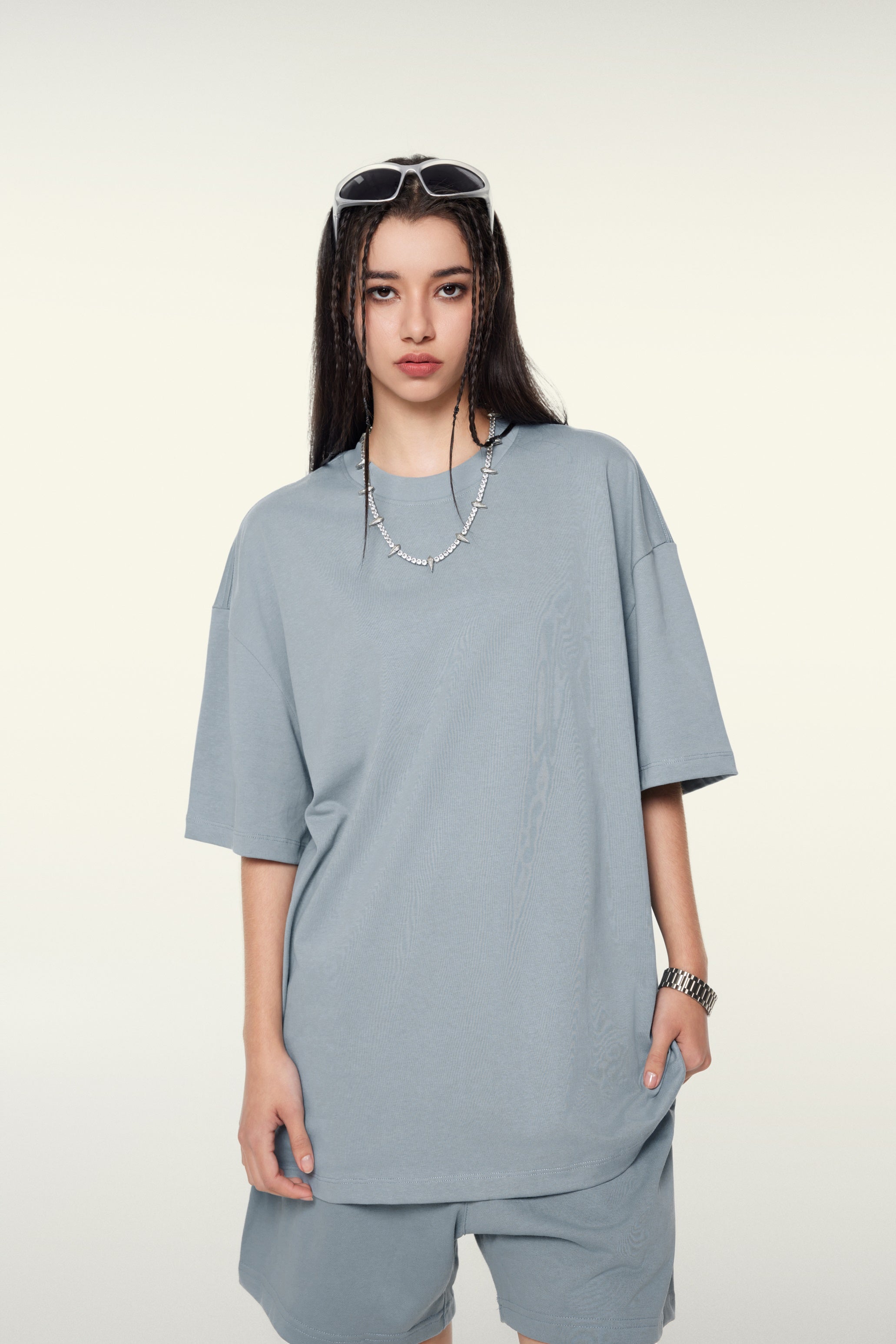 305GSM Unisex FOG Earth-Tone 20-Color Drop-Shoulder T-shirt Haze blue