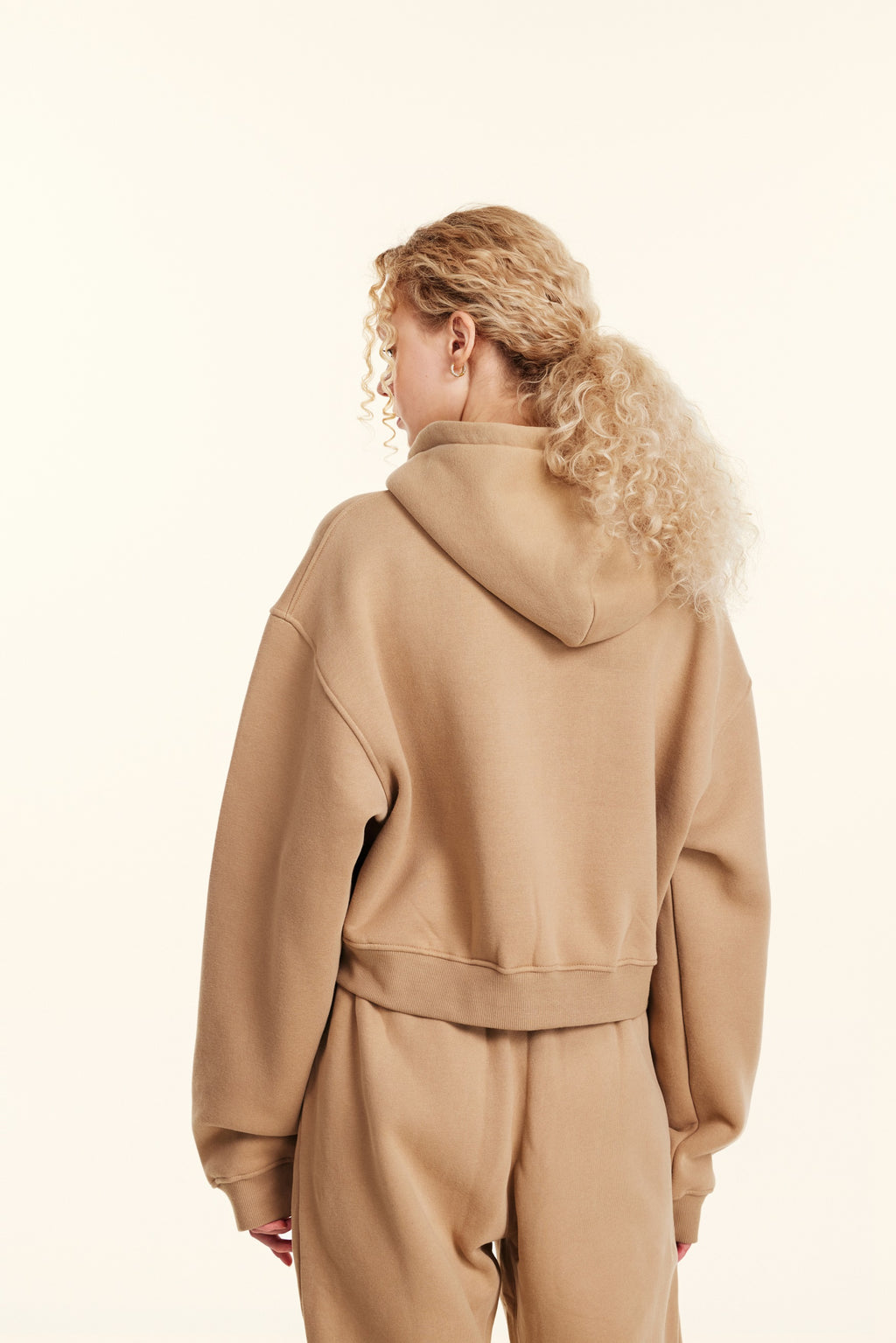 345GSM Women’s Cropped Fleece-Lined Zip-Up Hoodie Khaki