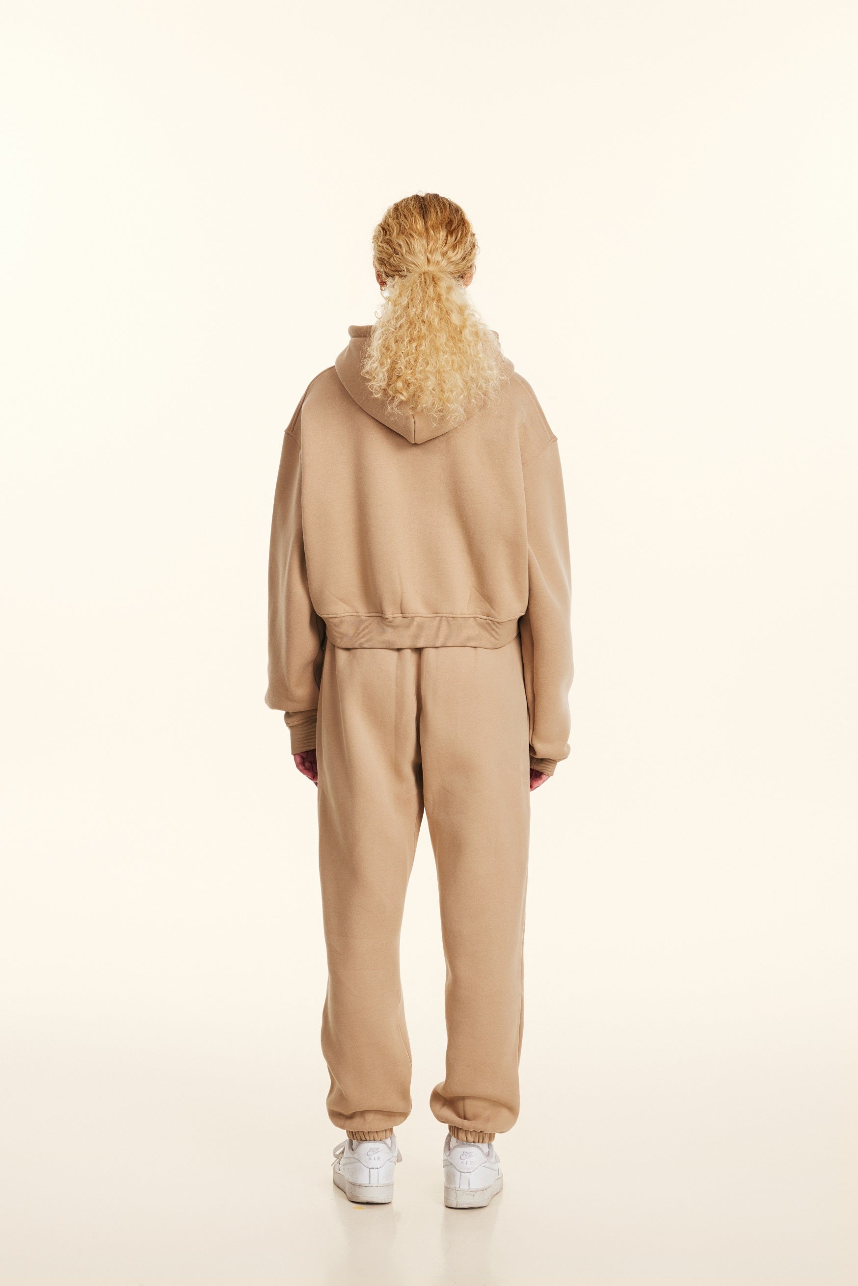 345GSM Women’s Cropped Fleece-Lined Zip-Up Hoodie Khaki