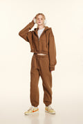 345GSM Women’s Cropped Fleece-Lined Zip-Up Hoodie Brown