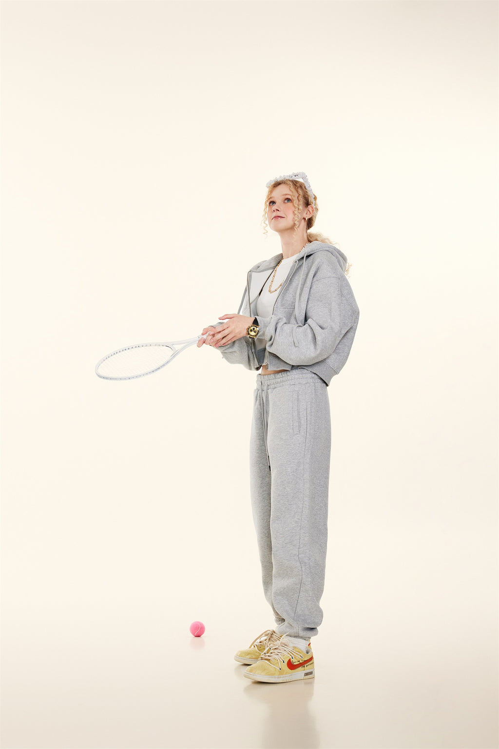 345GSM Women’s Cropped Fleece-Lined Zip-Up Hoodie Heather Gray