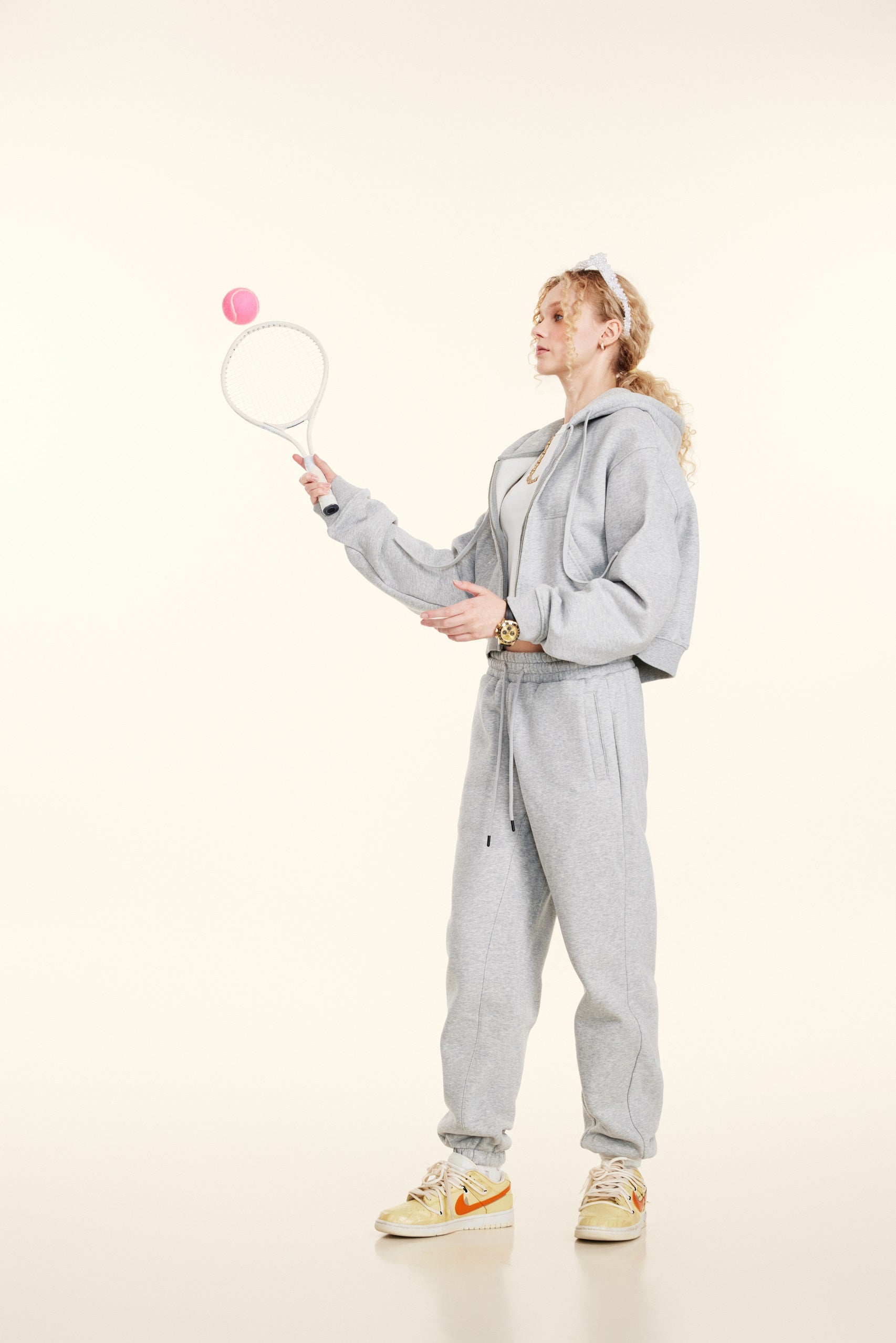345GSM Women’s Cropped Fleece-Lined Zip-Up Hoodie Heather Gray