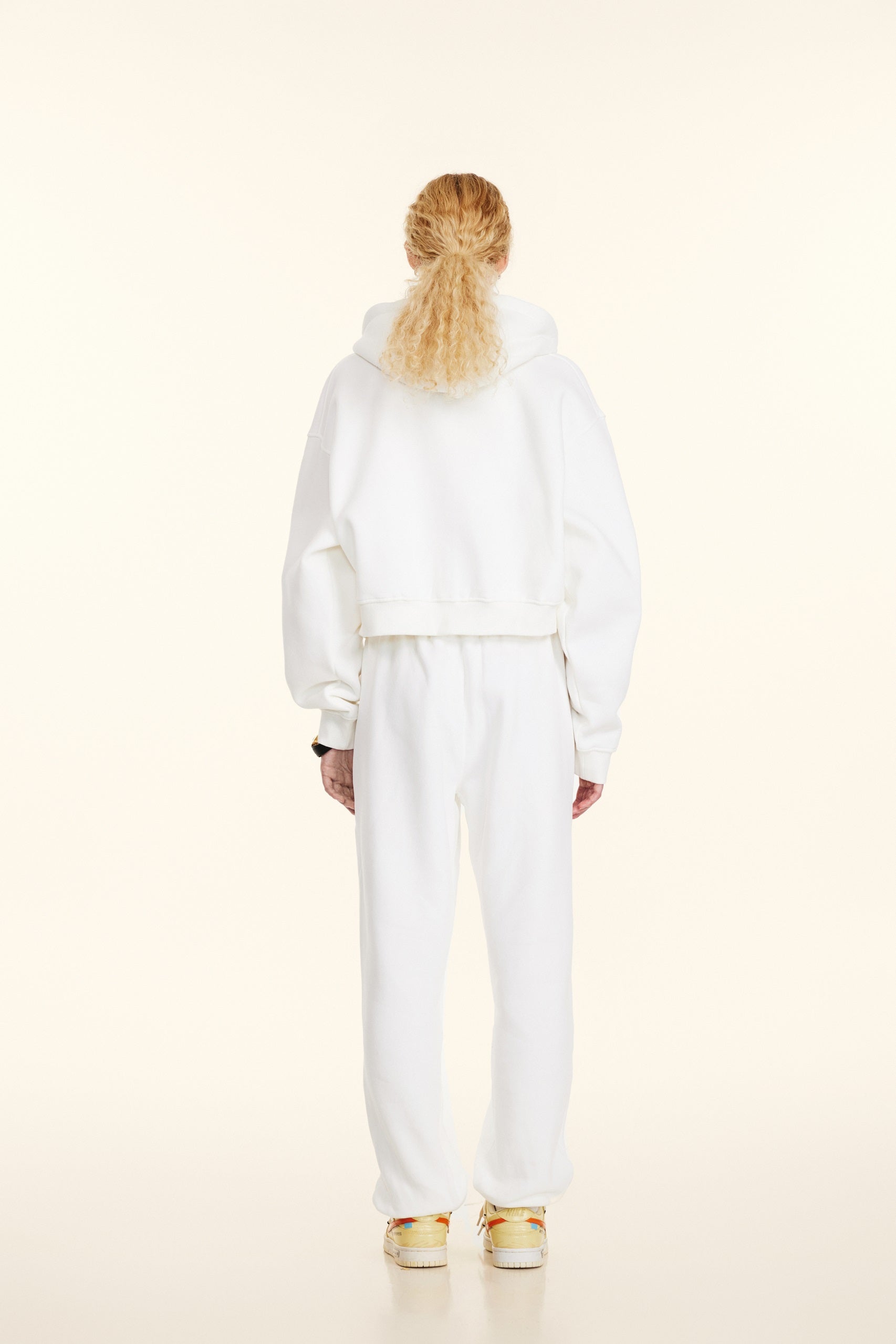 345GSM Women’s Cropped Fleece-Lined Zip-Up Hoodie White