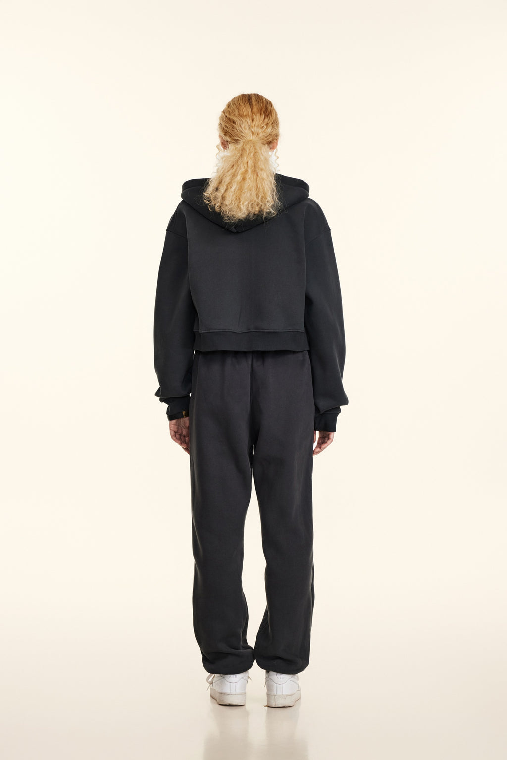 345GSM Women’s Cropped Fleece-Lined Zip-Up Hoodie Charcoal