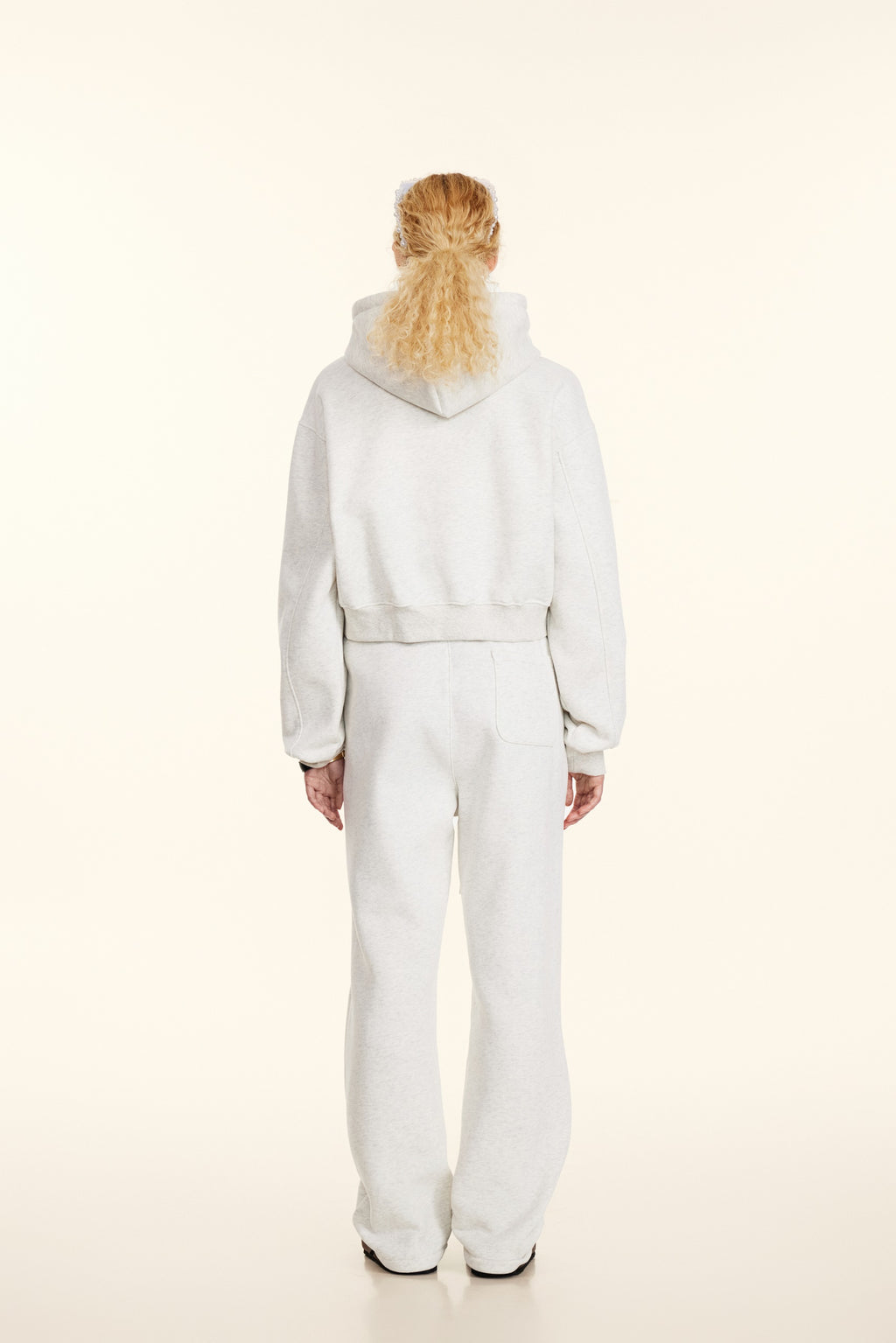 345GSM Women’s Cropped Fleece-Lined Zip-Up Hoodie Oatmeal Heather