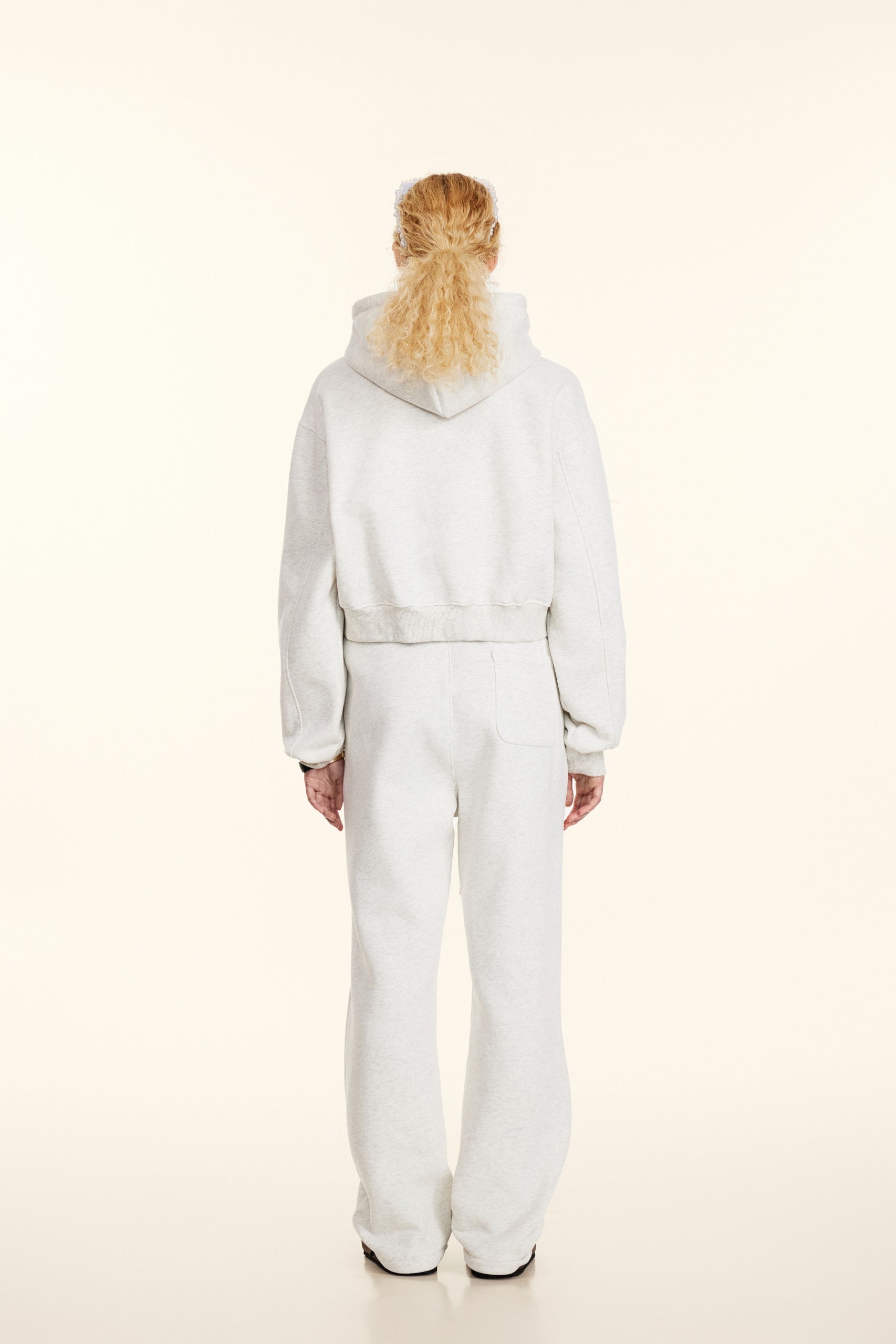 345GSM Women’s Cropped Fleece-Lined Zip-Up Hoodie Oatmeal Heather