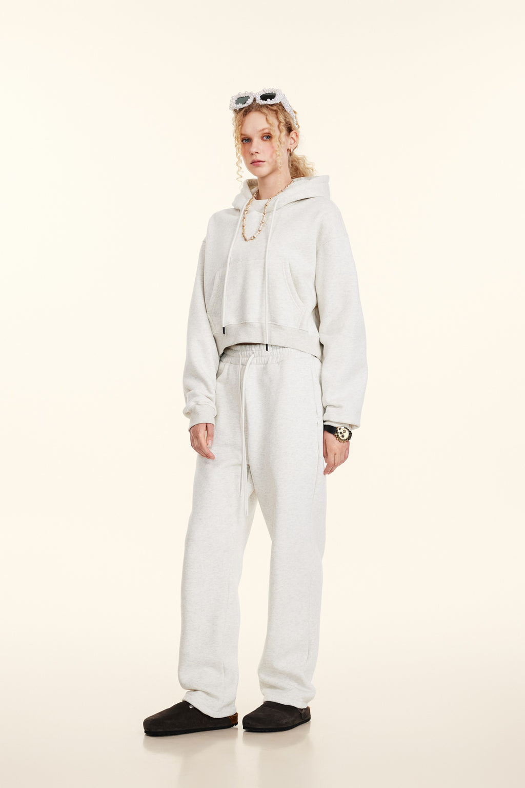 345GSM Women’s Cropped Fleece-Lined Zip-Up Hoodie Oatmeal Heather