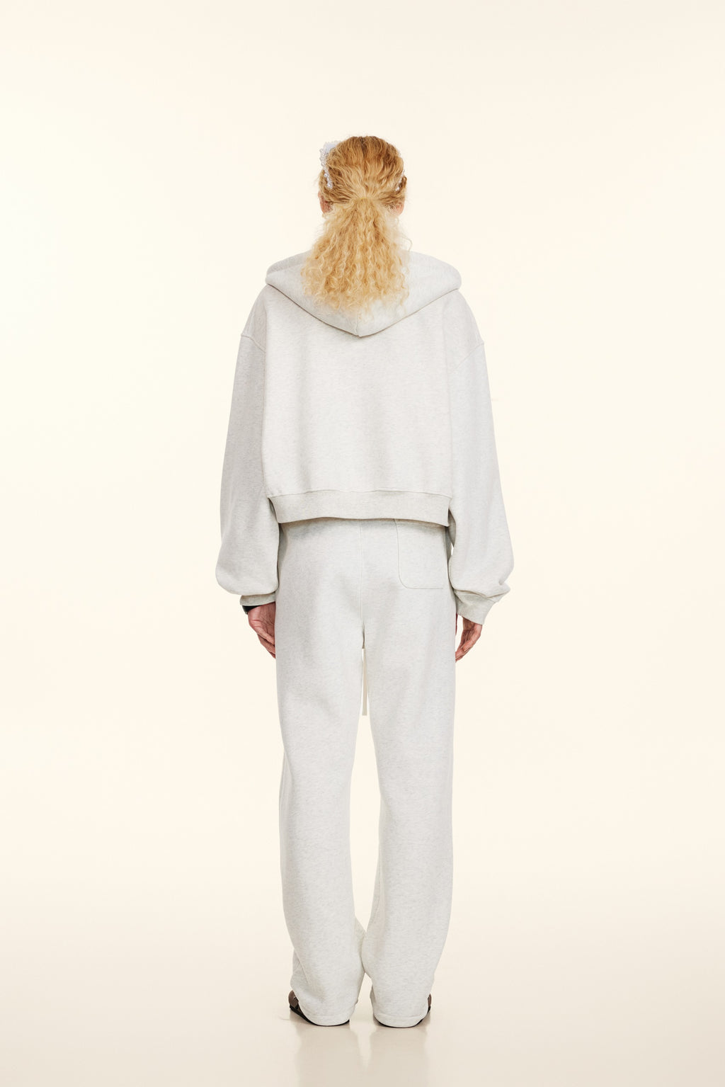 345GSM Women’s Cropped Fleece-Lined Zip-Up Hoodie Oatmeal Heather