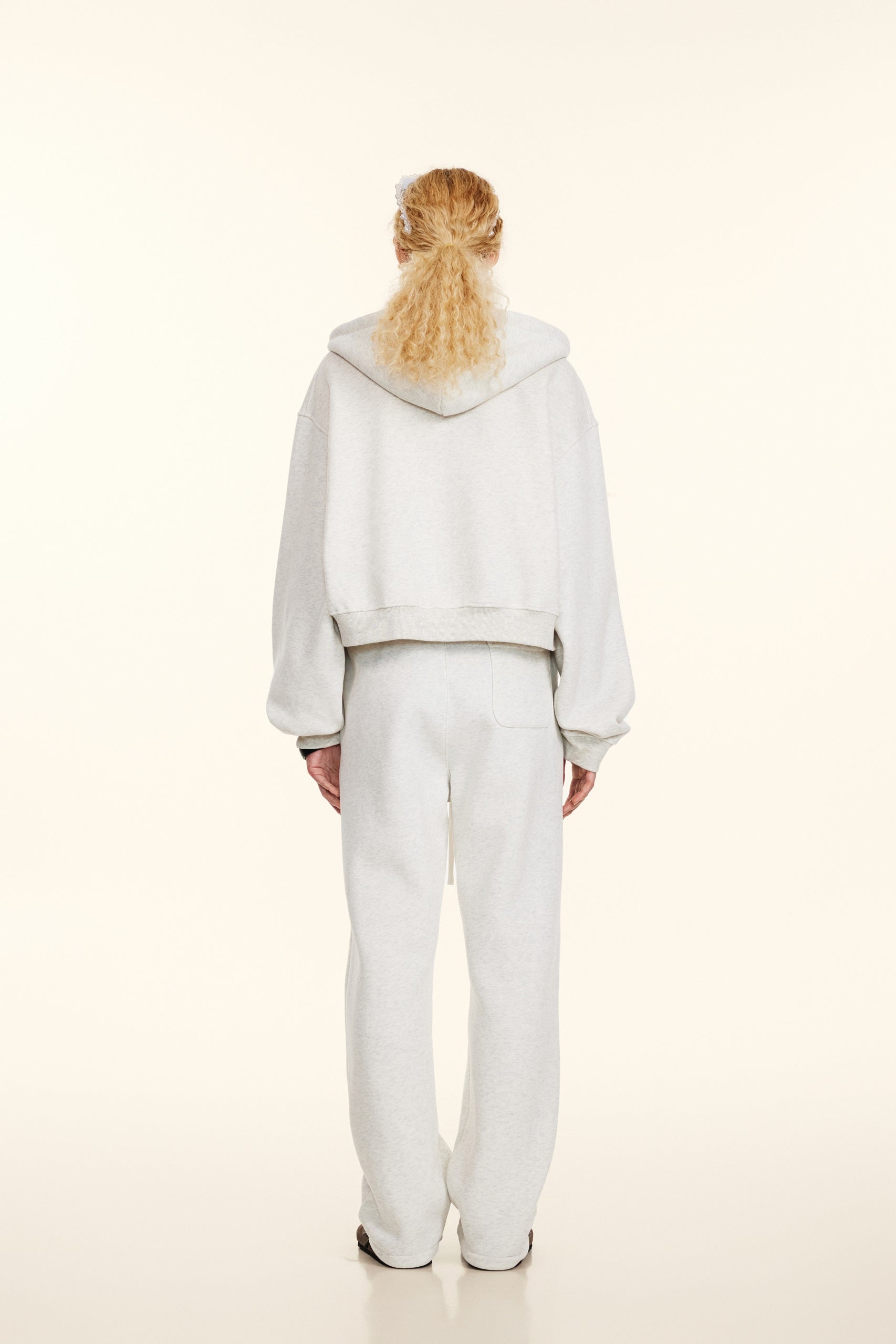 345GSM Women’s Cropped Fleece-Lined Zip-Up Hoodie Oatmeal Heather