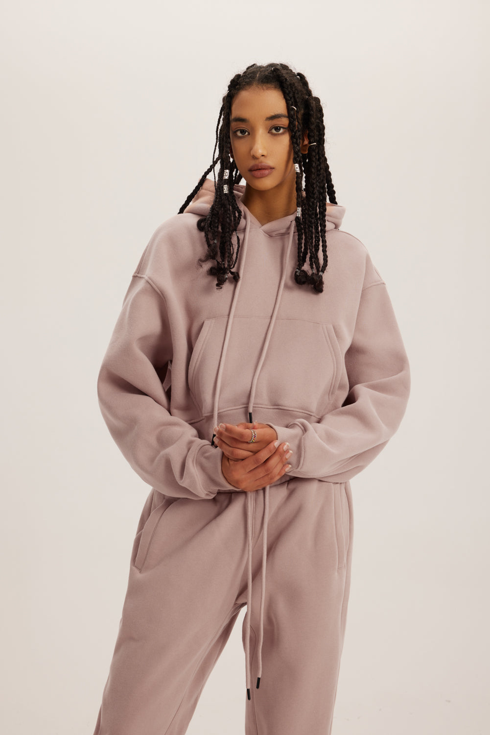 345GSM Women’s Heavyweight Cropped Fleece Hoodie Dusty Pink