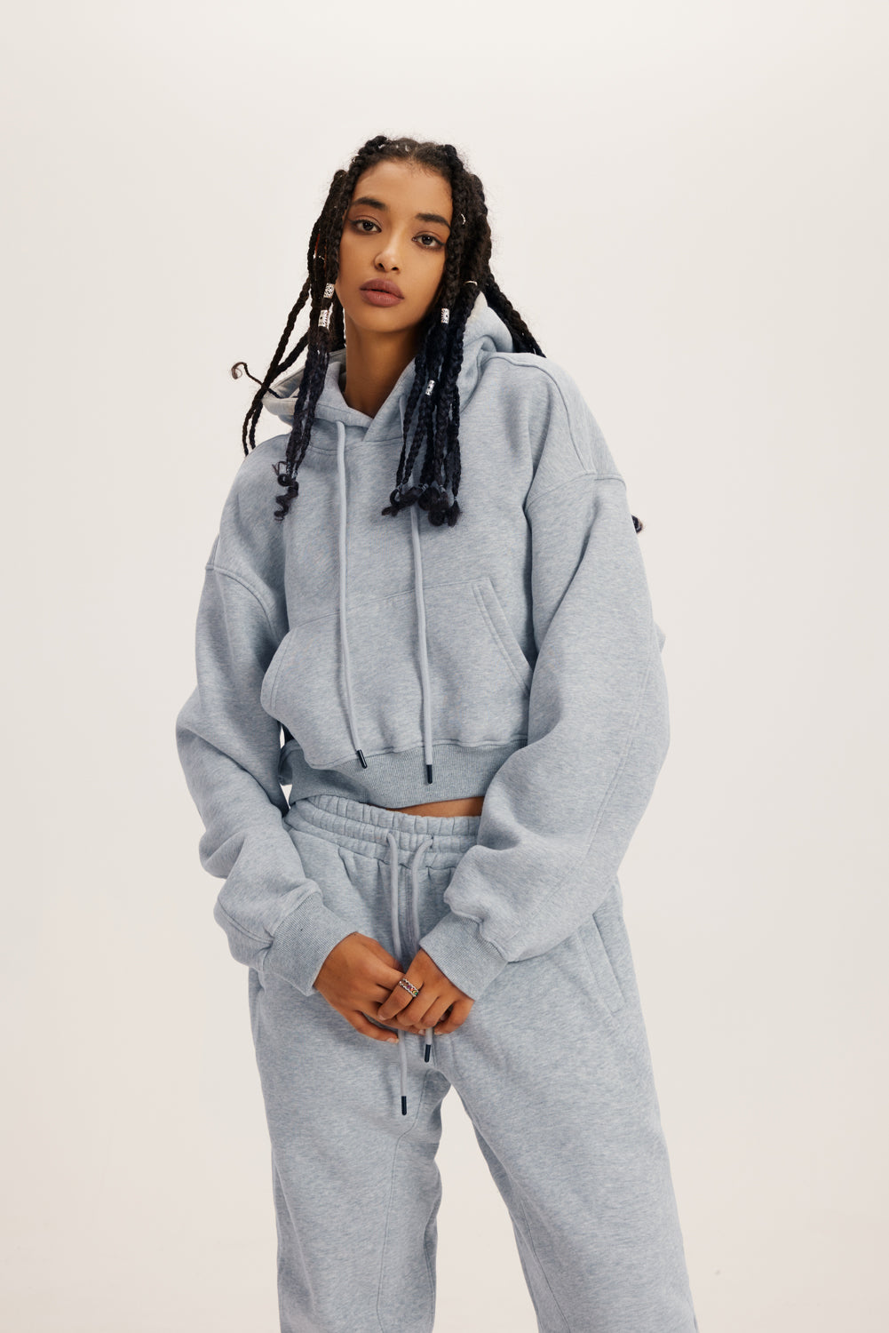 345GSM Women’s Heavyweight Cropped Fleece Hoodie Heather Gray