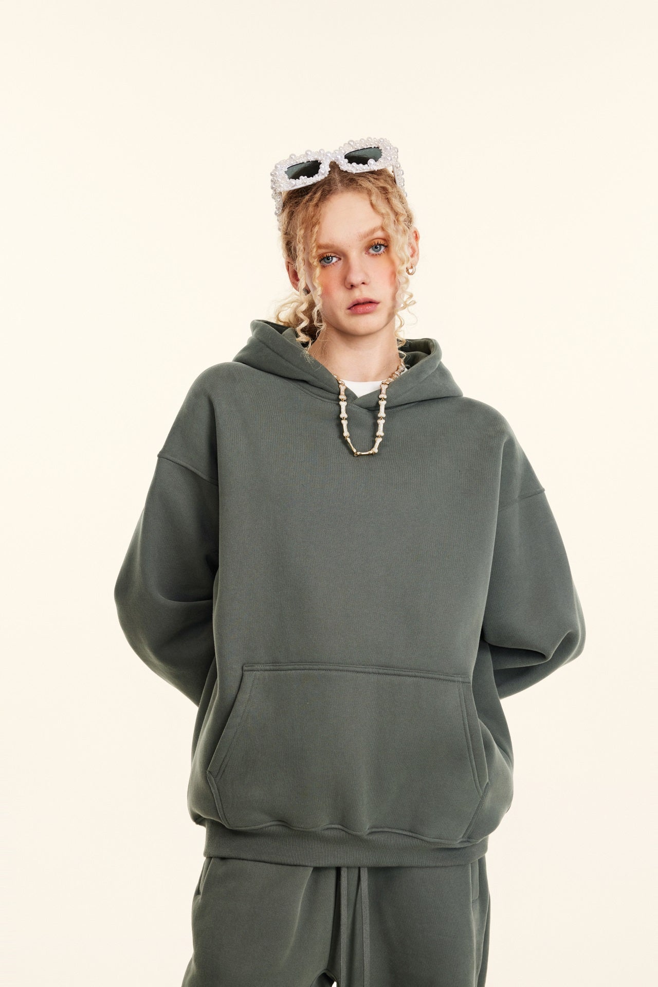 345GSM Women's Heavyweight Solid-Color Hoodie Gray