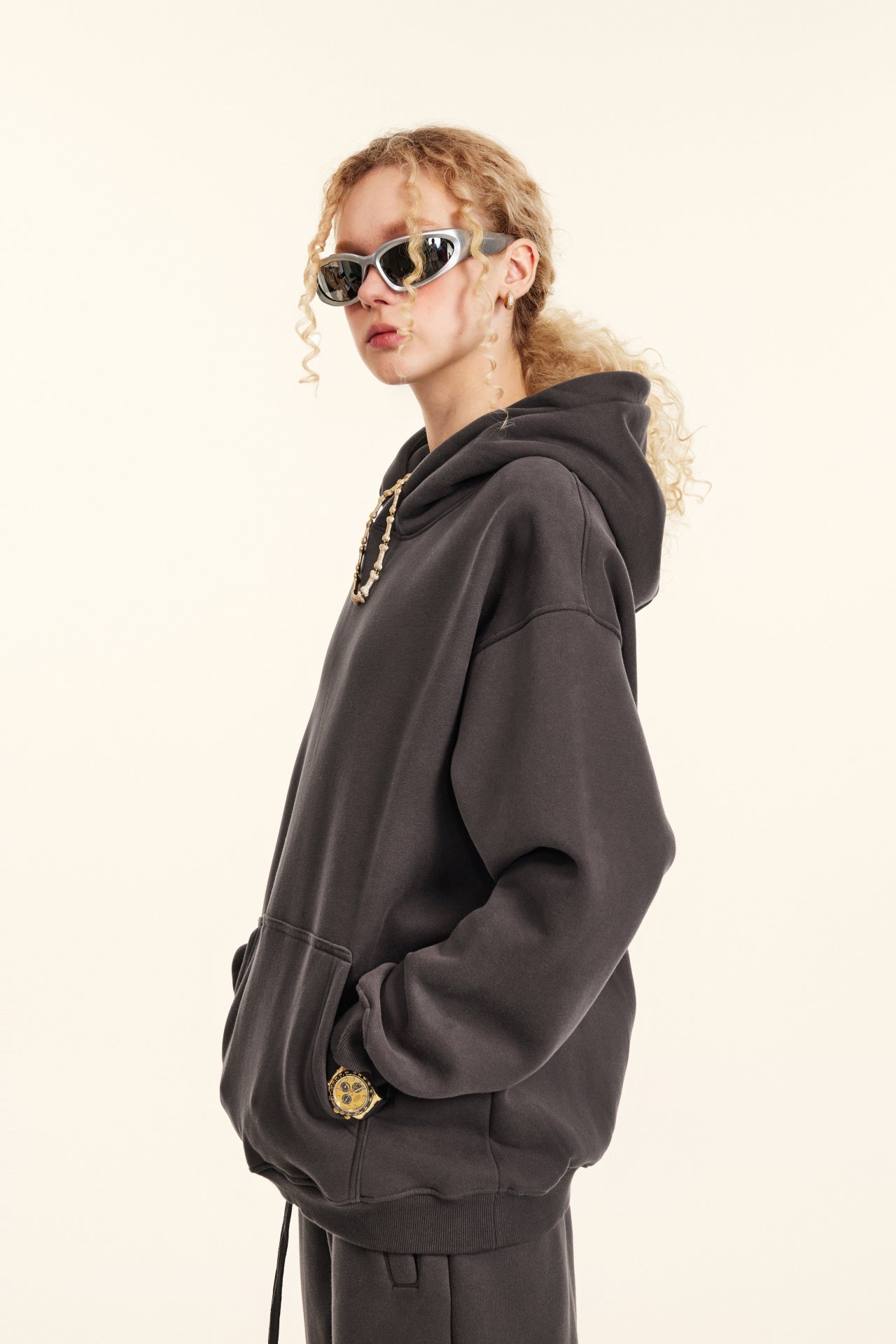 345GSM Women's Heavyweight Solid-Color Hoodie Plum Purple