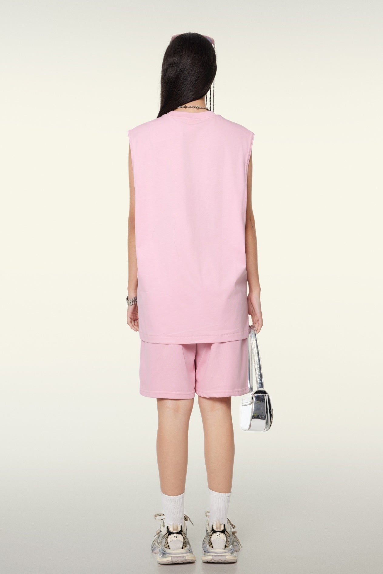 230GSM Women’s Cool-Touch Ice-Feel Solid Color Crew Neck Tank Top Pink