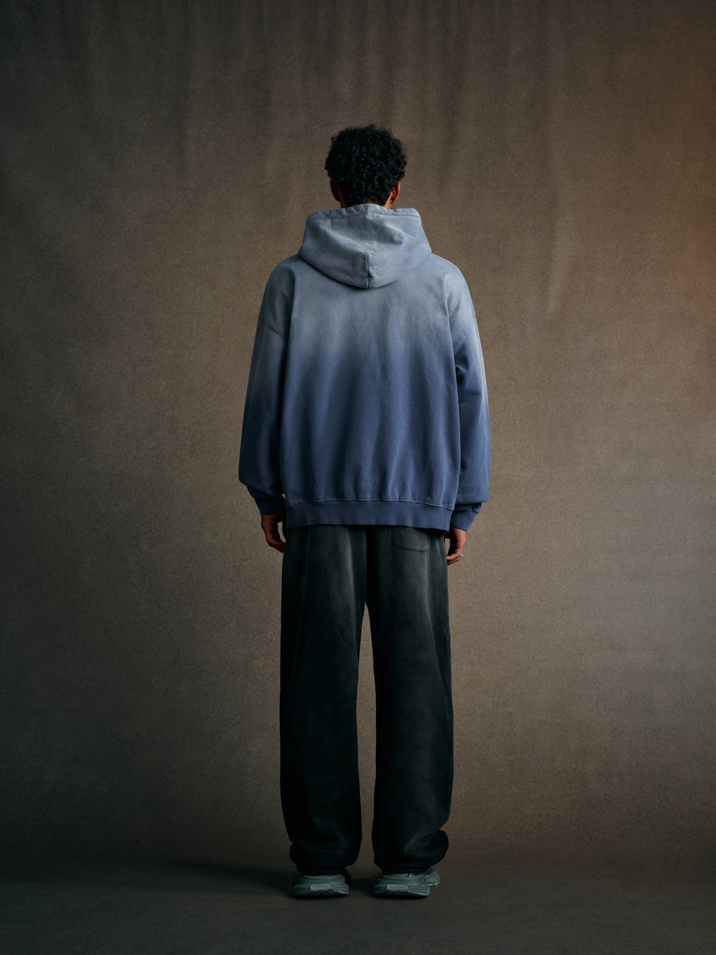 480GSM Unisex Monkey Wash Heavyweight French Terry Hoodie Vintage Blue