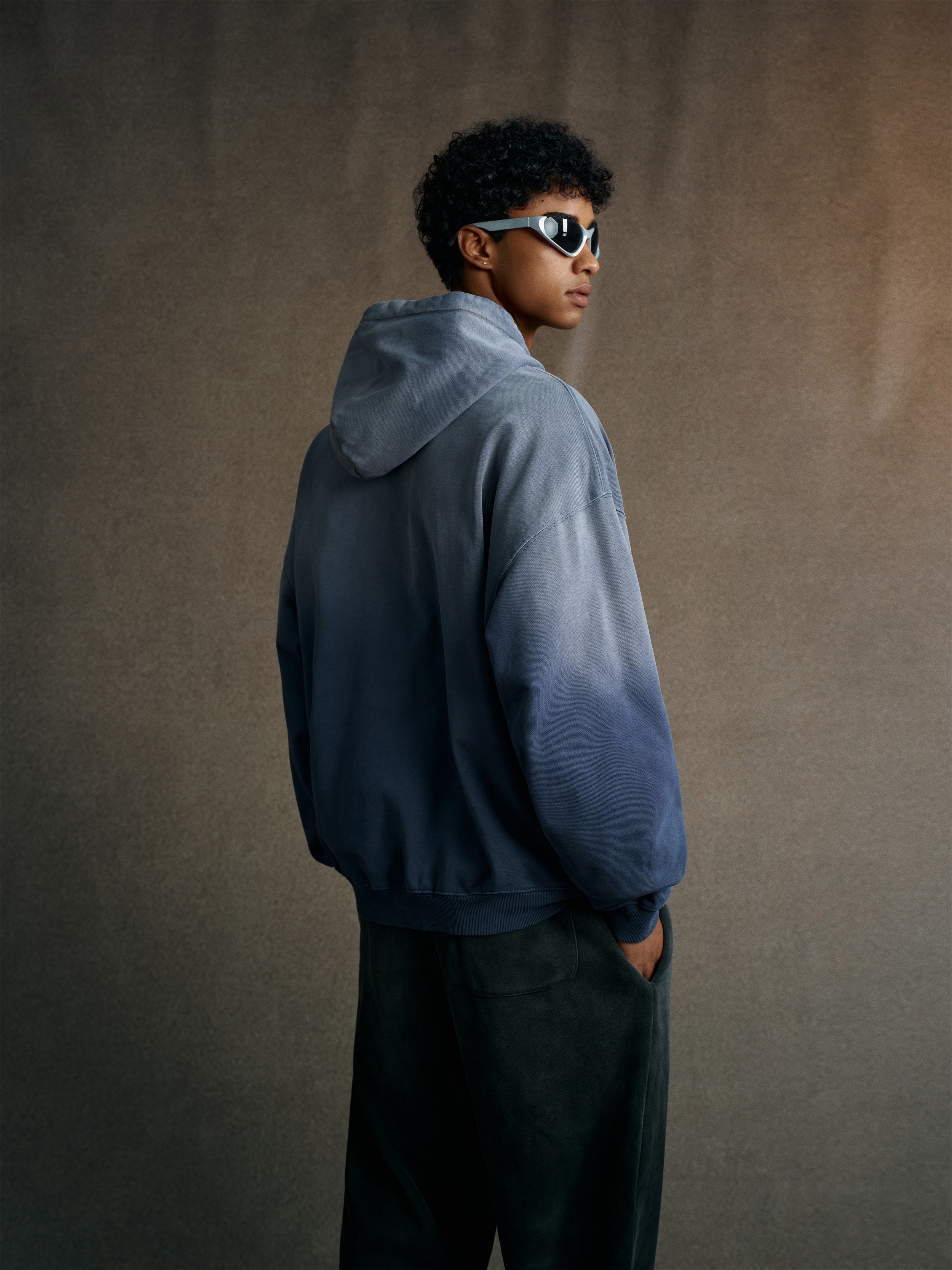 480GSM Unisex Monkey Wash Heavyweight French Terry Hoodie Vintage Blue