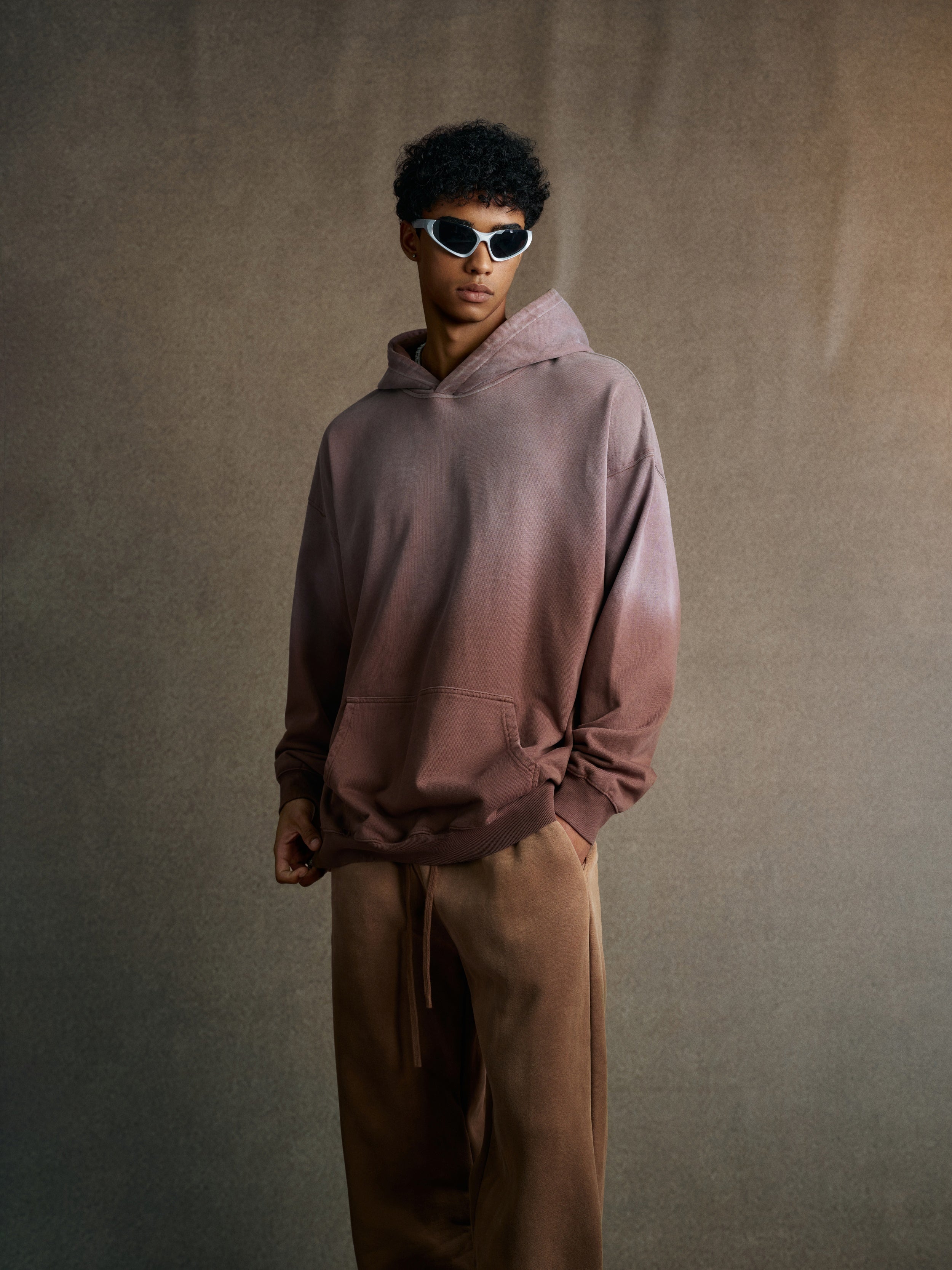 480GSM Unisex Monkey Wash Heavyweight French Terry Hoodie Vintage Brown