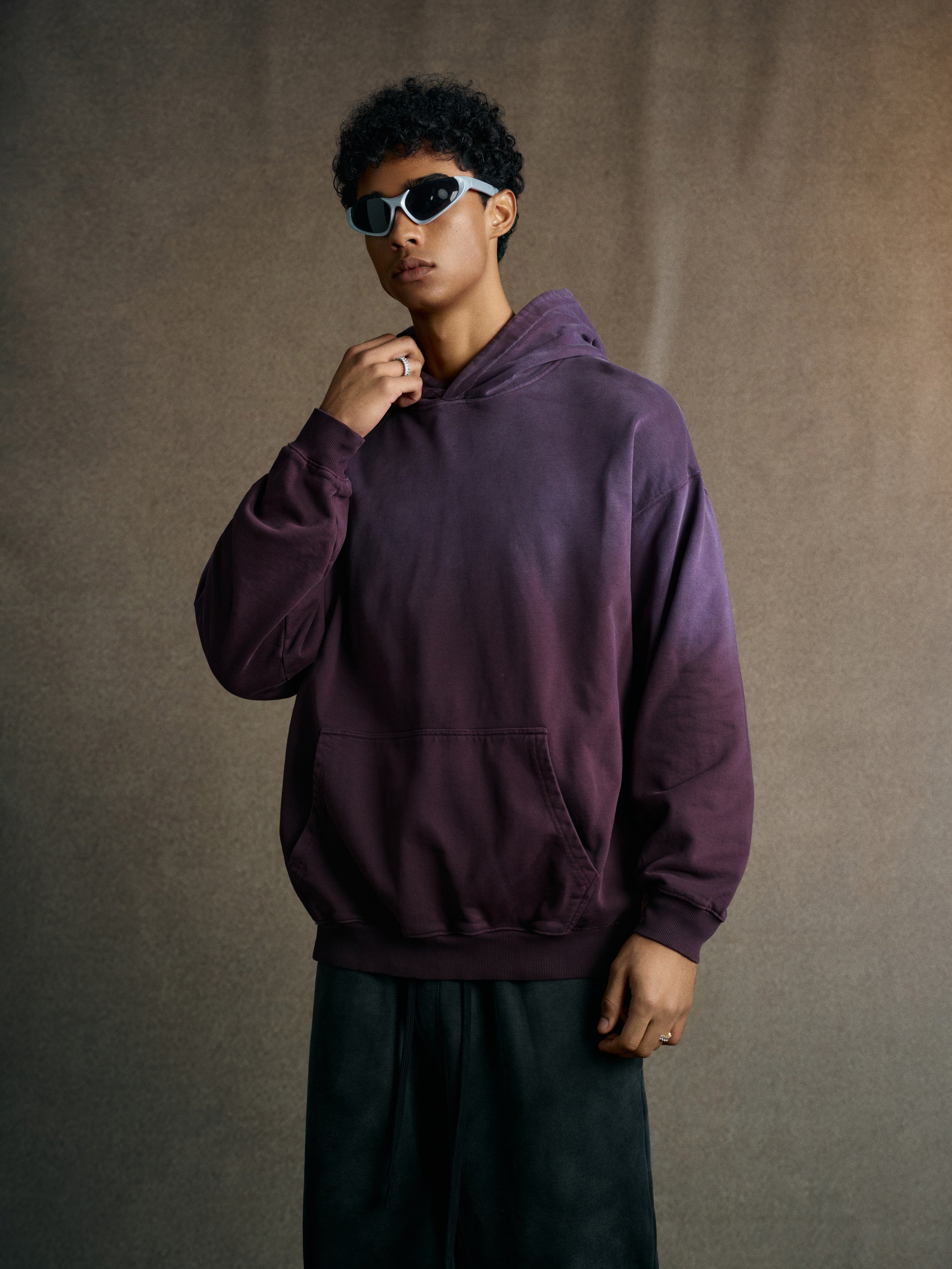 480GSM Unisex Monkey Wash Heavyweight French Terry Hoodie Vintage Purple