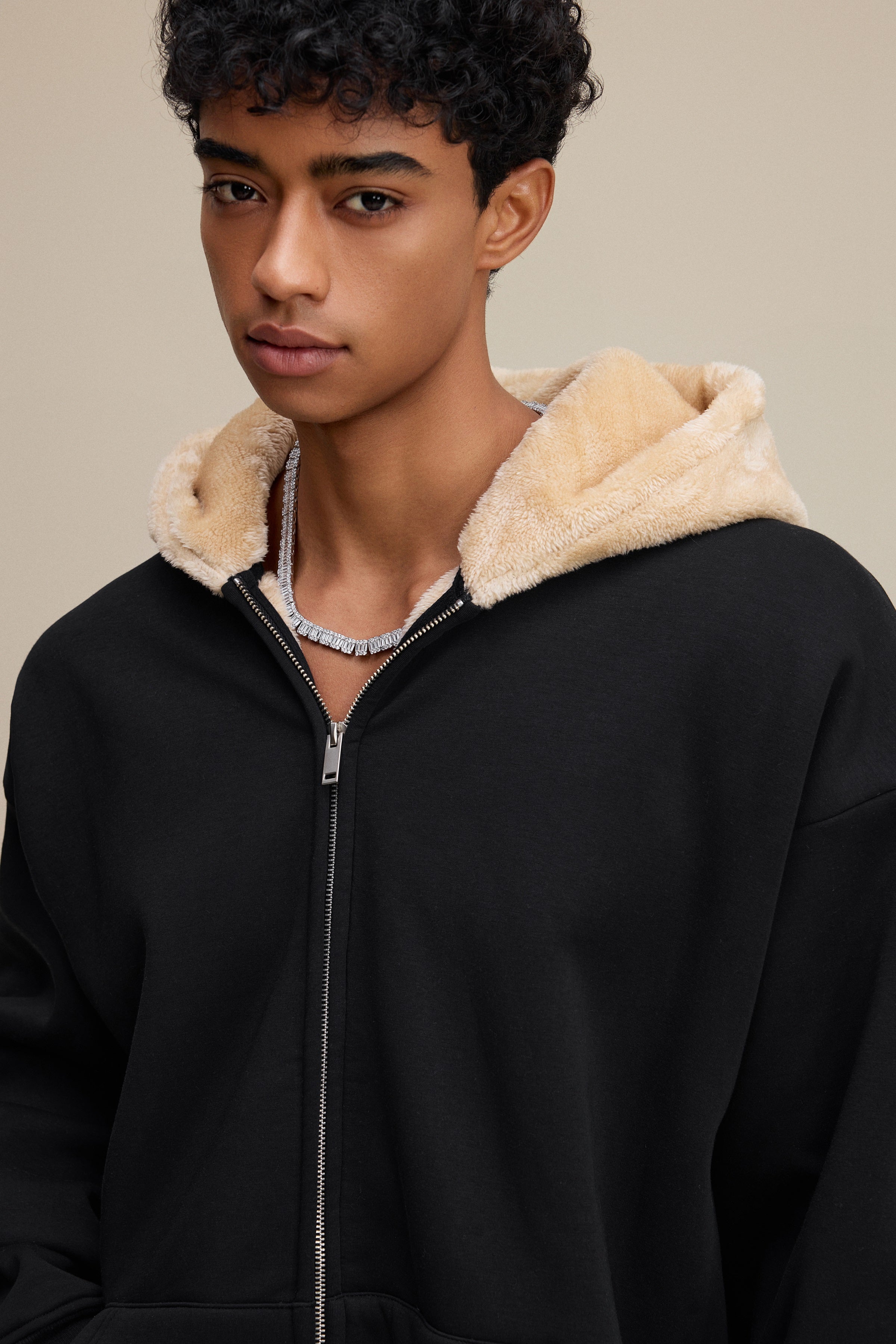 560GSM Unisex Composite Fleece Zip-Up Hoodie Black