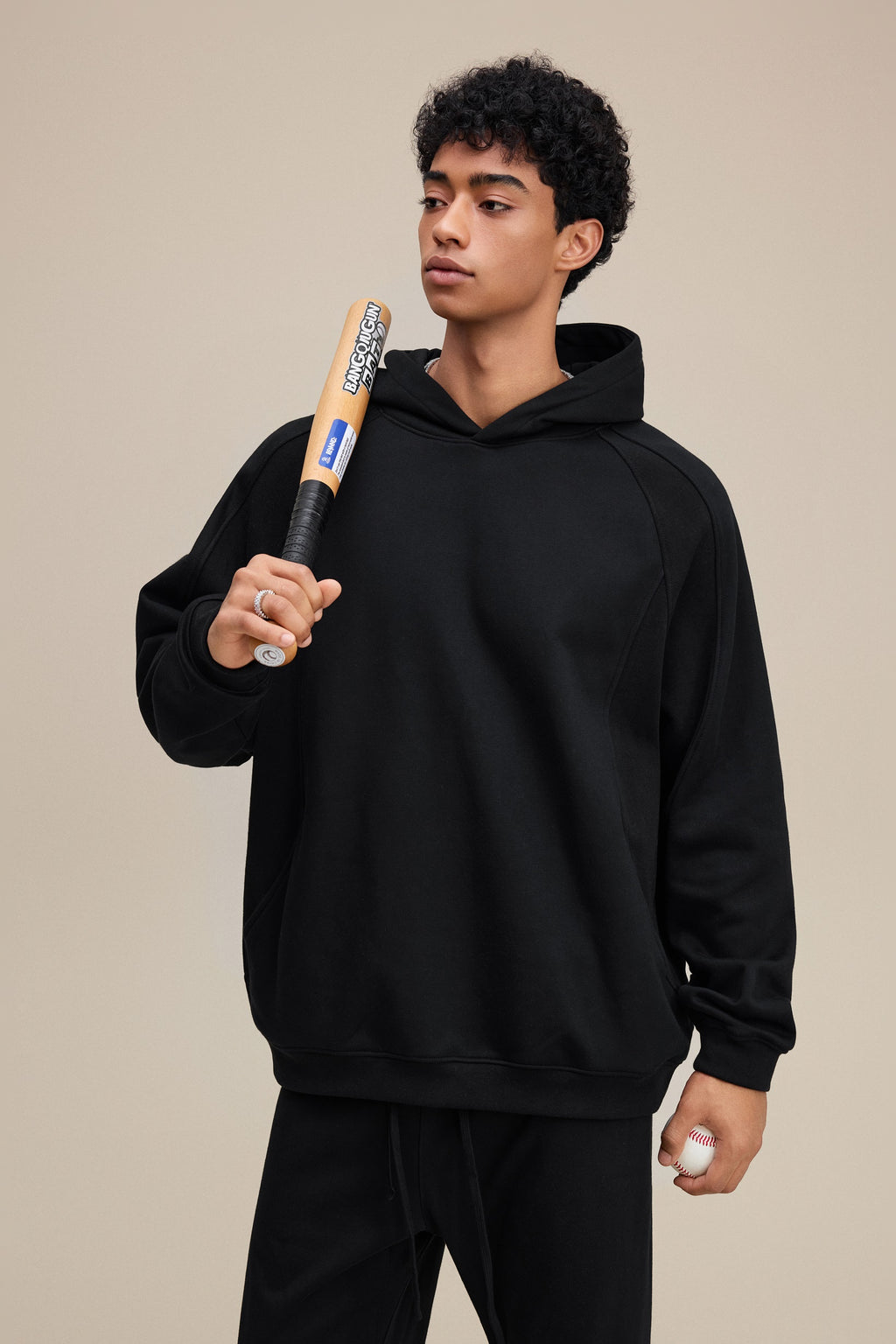 340GSM Men’s Trendy Fleece Structured Panel Hoodie Black