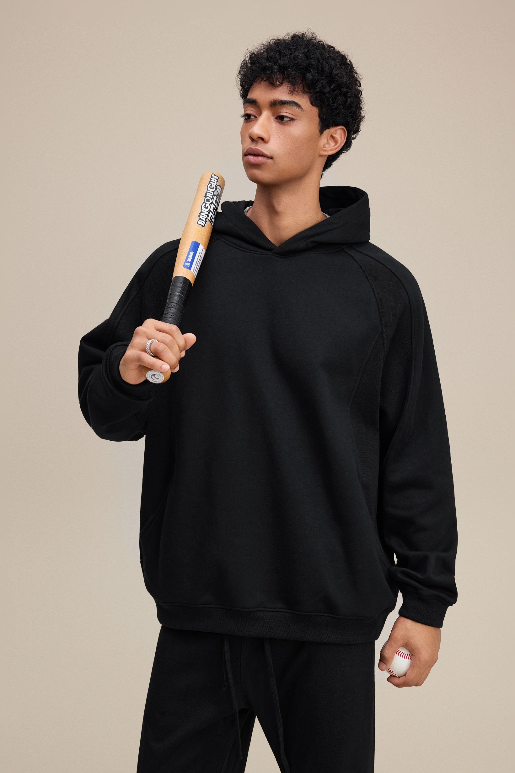 340GSM Men’s Trendy Fleece Structured Panel Hoodie Black