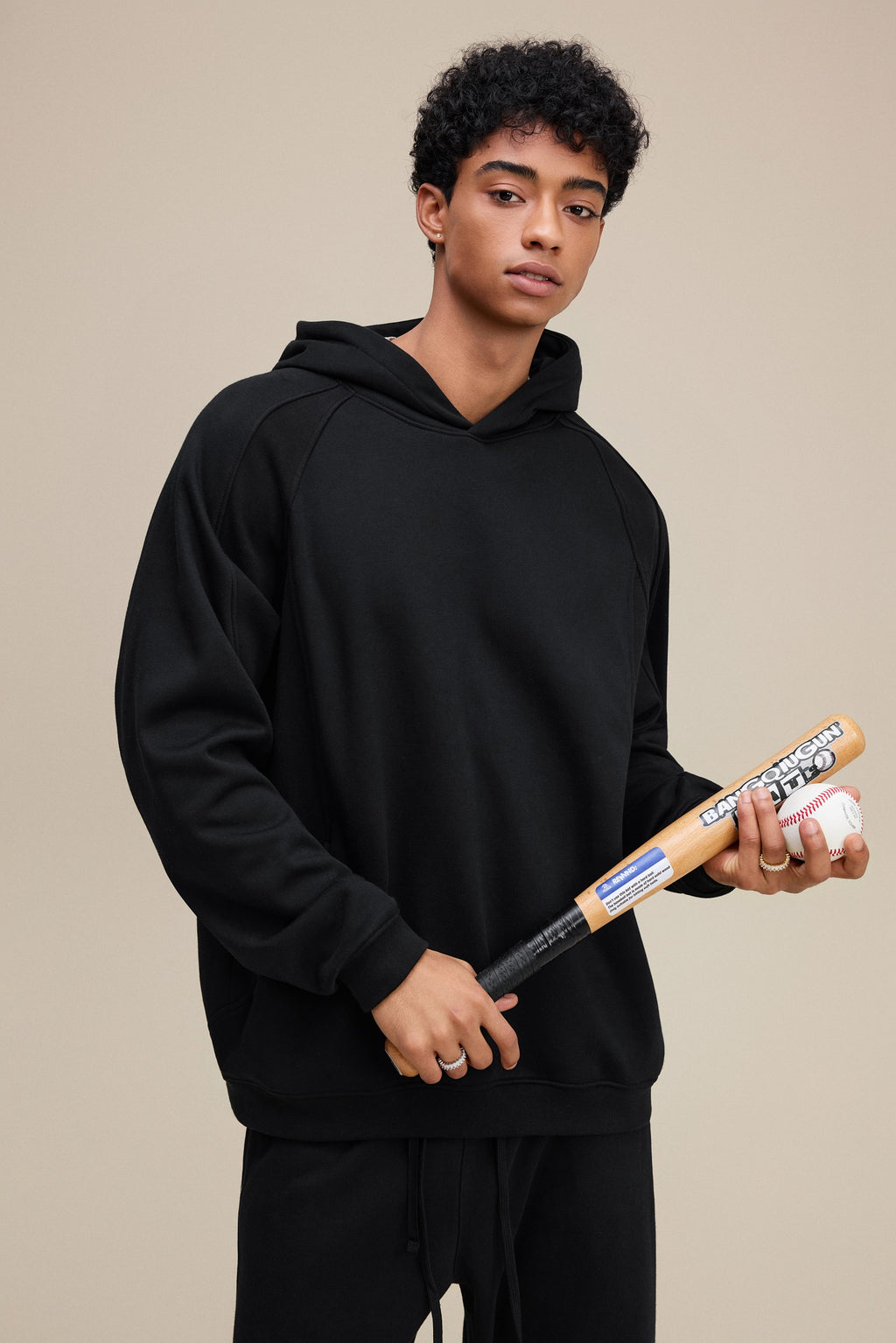 340GSM Men’s Trendy Fleece Structured Panel Hoodie Black