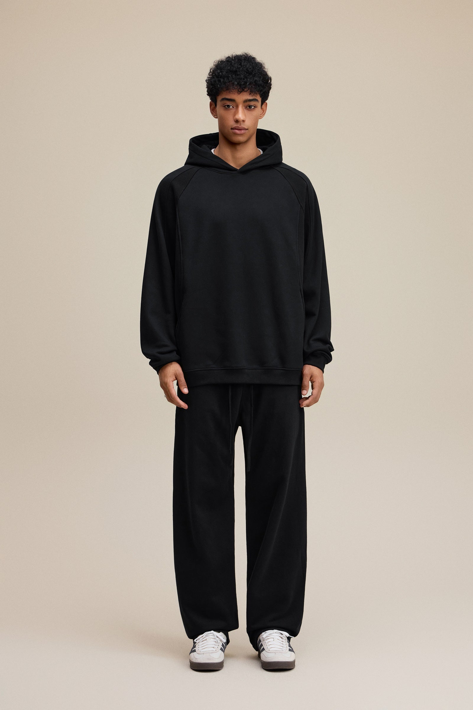 340GSM Men’s Trendy Fleece Structured Panel Hoodie Black