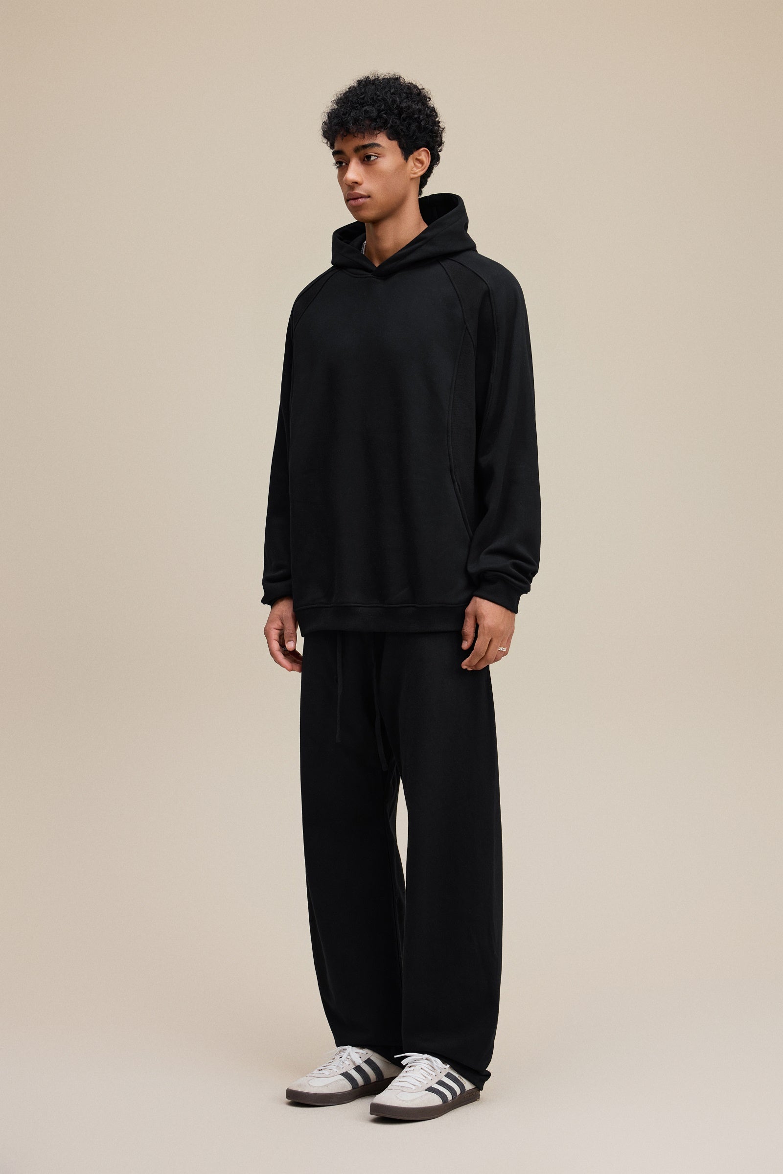 340GSM Men’s Trendy Fleece Structured Panel Hoodie Black