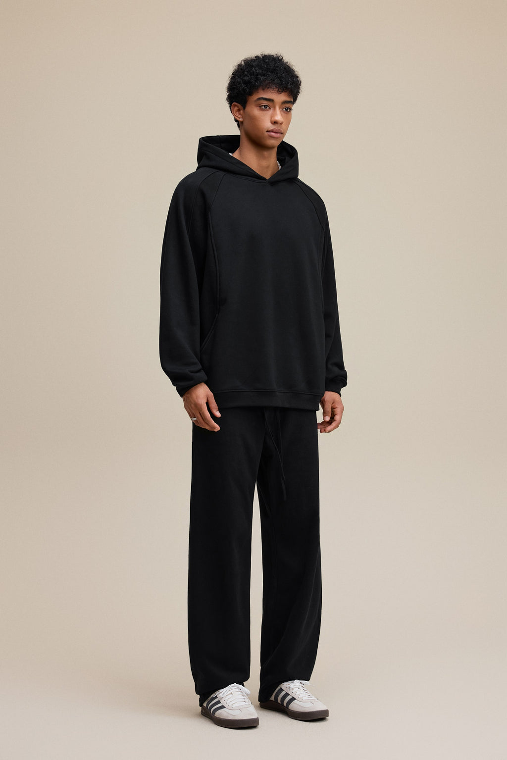 340GSM Men’s Trendy Fleece Structured Panel Hoodie Black