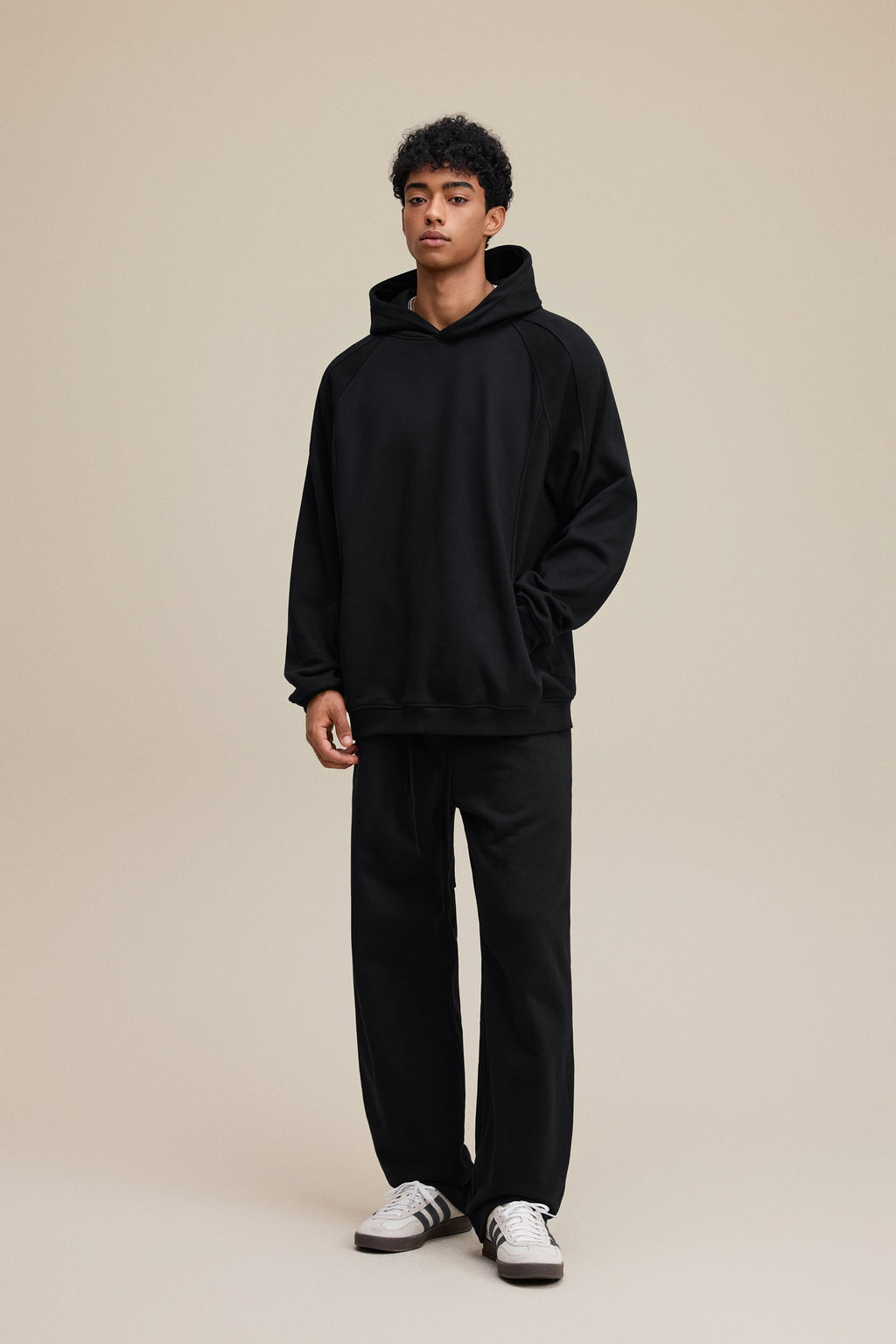 340GSM Men’s Trendy Fleece Structured Panel Hoodie Black