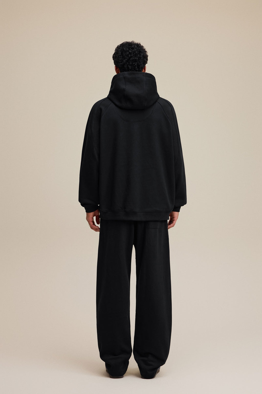 340GSM Men’s Trendy Fleece Structured Panel Hoodie Black