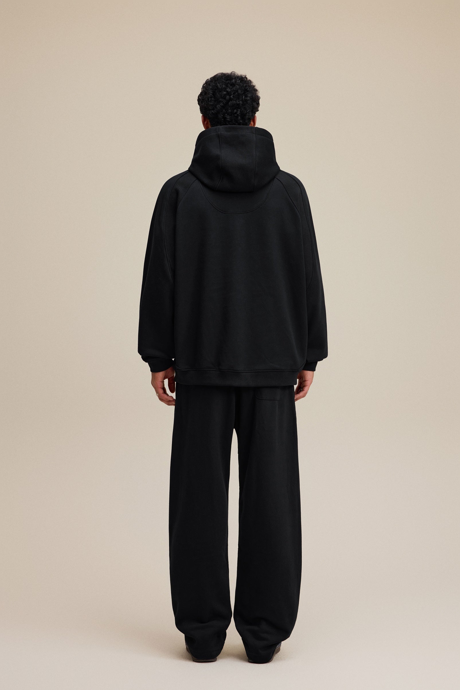 340GSM Men’s Trendy Fleece Structured Panel Hoodie Black