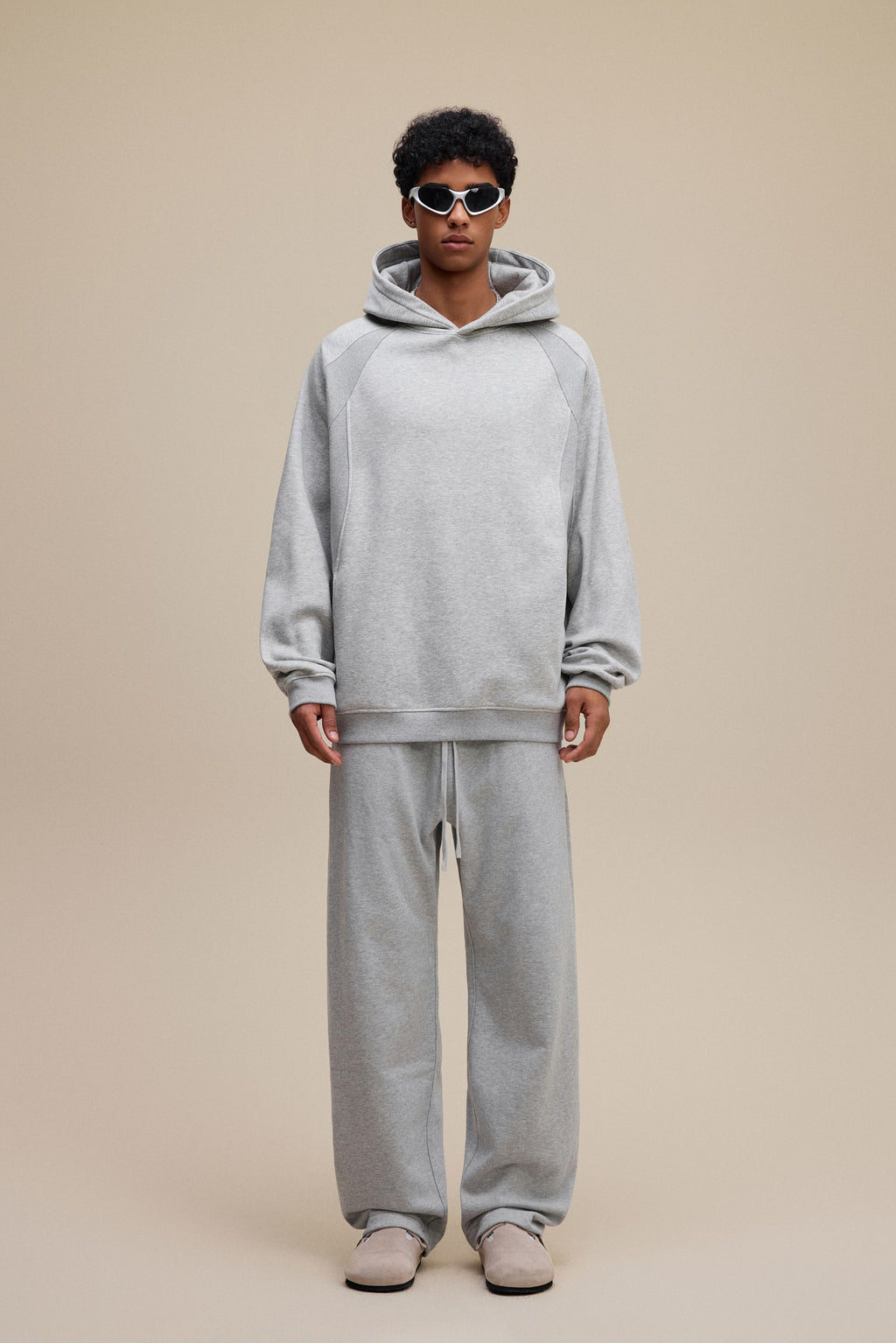 340GSM Men’s Trendy Fleece Structured Panel Hoodie Heathered Grey