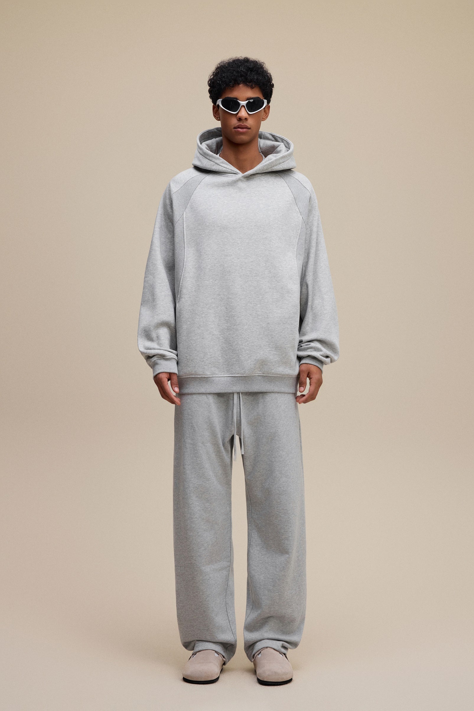340GSM Men’s Trendy Fleece Structured Panel Hoodie Heathered Grey