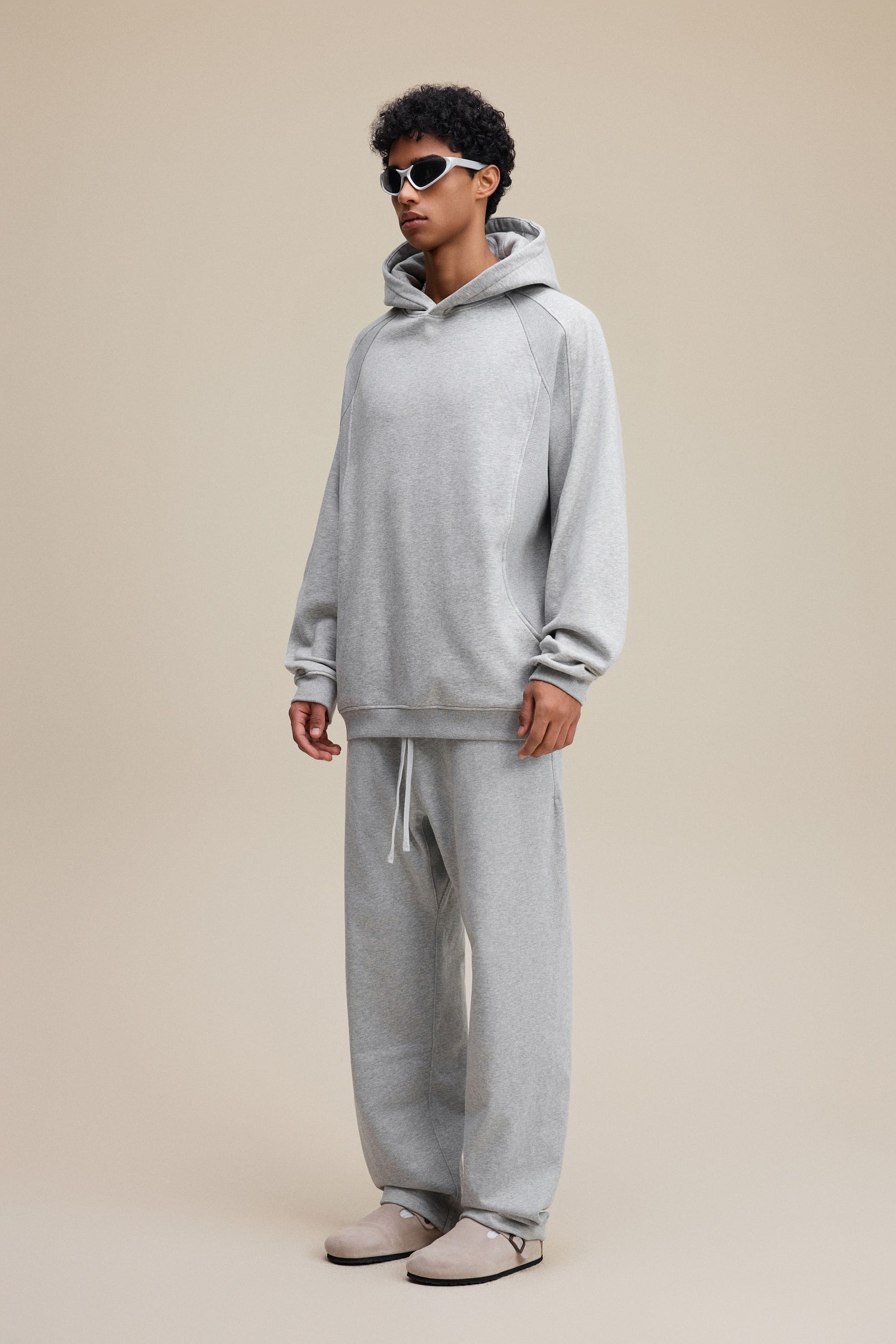 340GSM Men’s Trendy Fleece Structured Panel Hoodie Heathered Grey