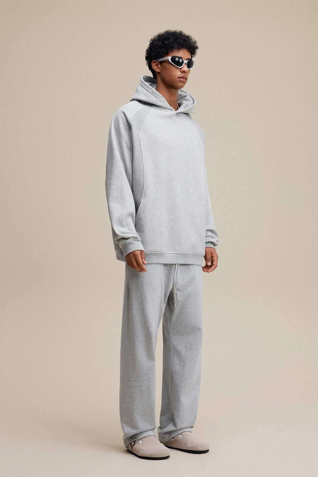 340GSM Men’s Trendy Fleece Structured Panel Hoodie Heathered Grey