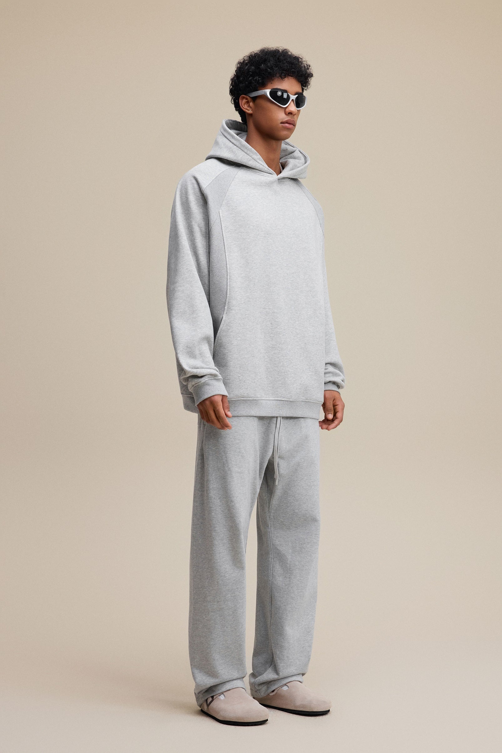 340GSM Men’s Trendy Fleece Structured Panel Hoodie Heathered Grey